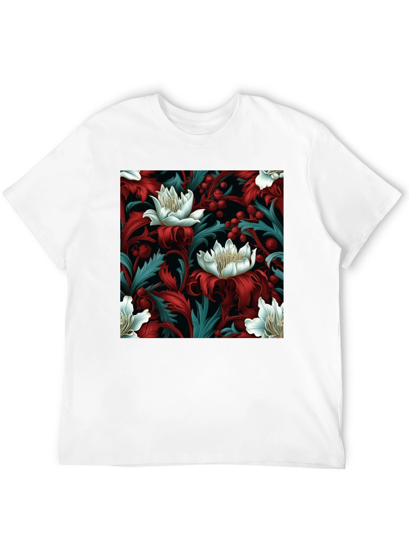 Floral Pattern Mens Black T-Shirt