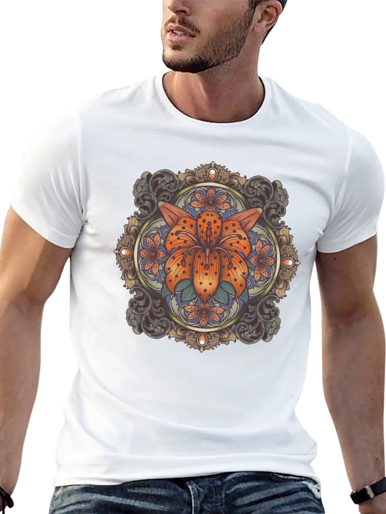 Floral Mandala Graphic Tee - Stylish Black T-Shirt