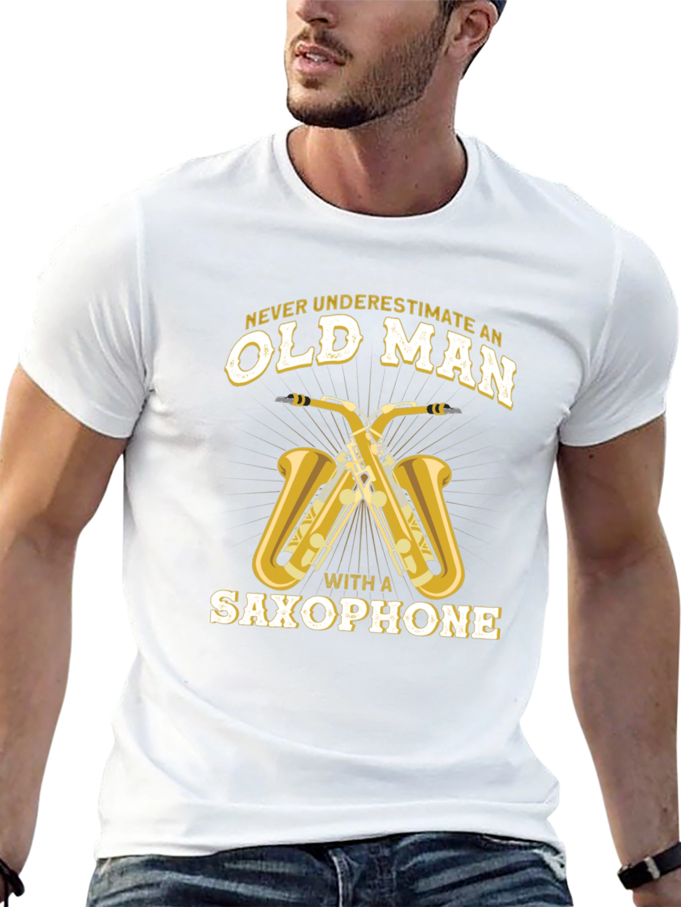 Old Man Saxophone Black Graphic Tee
