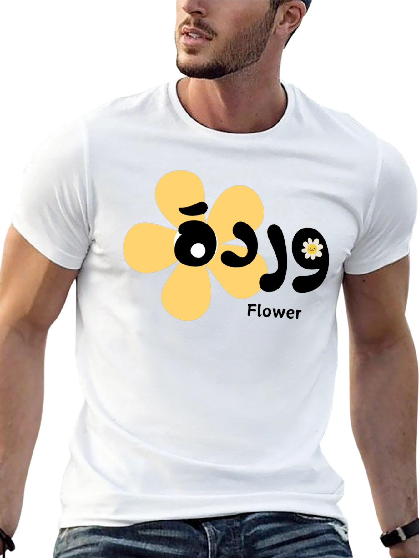 Black T-Shirt with Floral Graphic