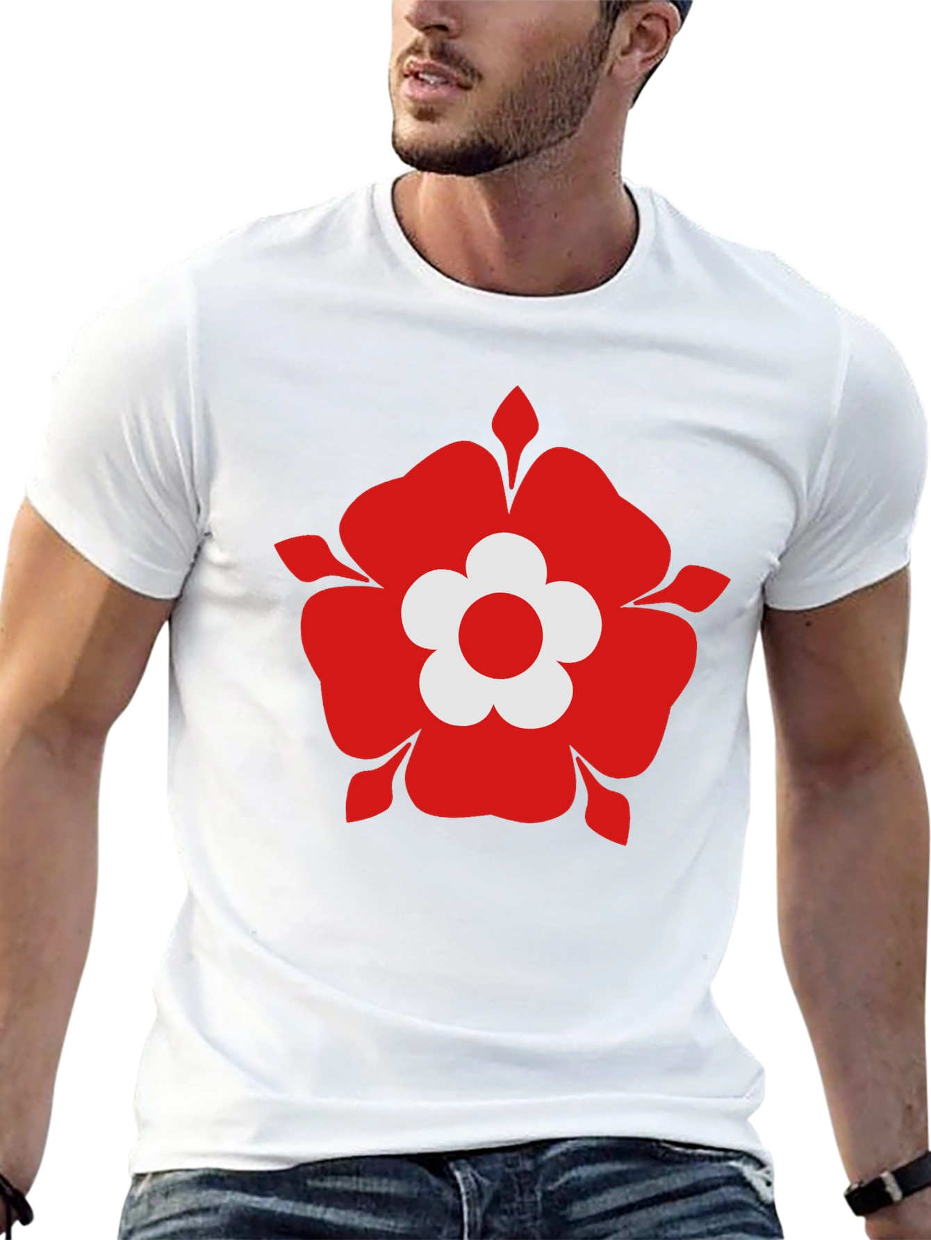 Red Flower Graphic Black T-Shirt
