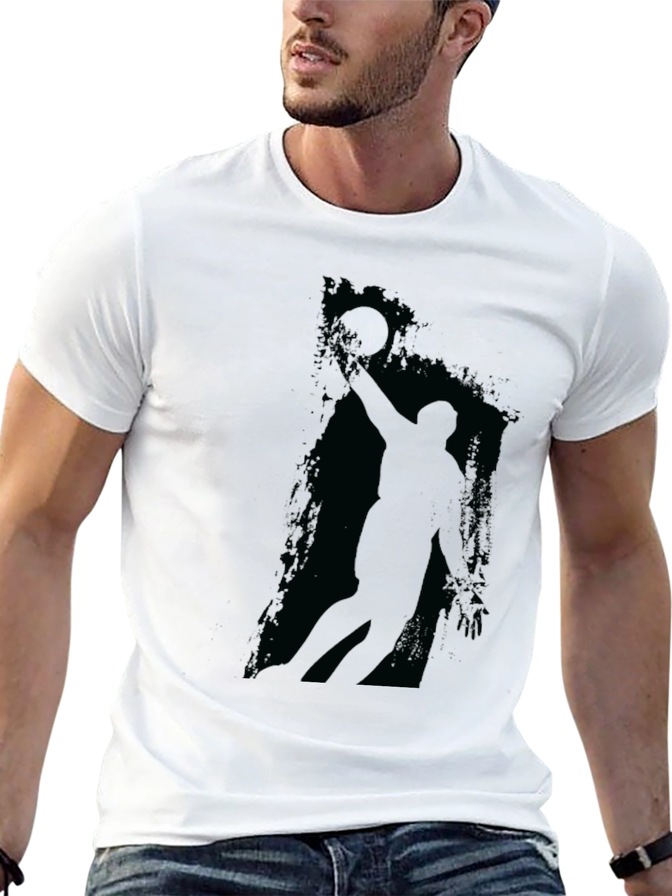 Mens Black Graphic Tee - Basketball Player Silhouette