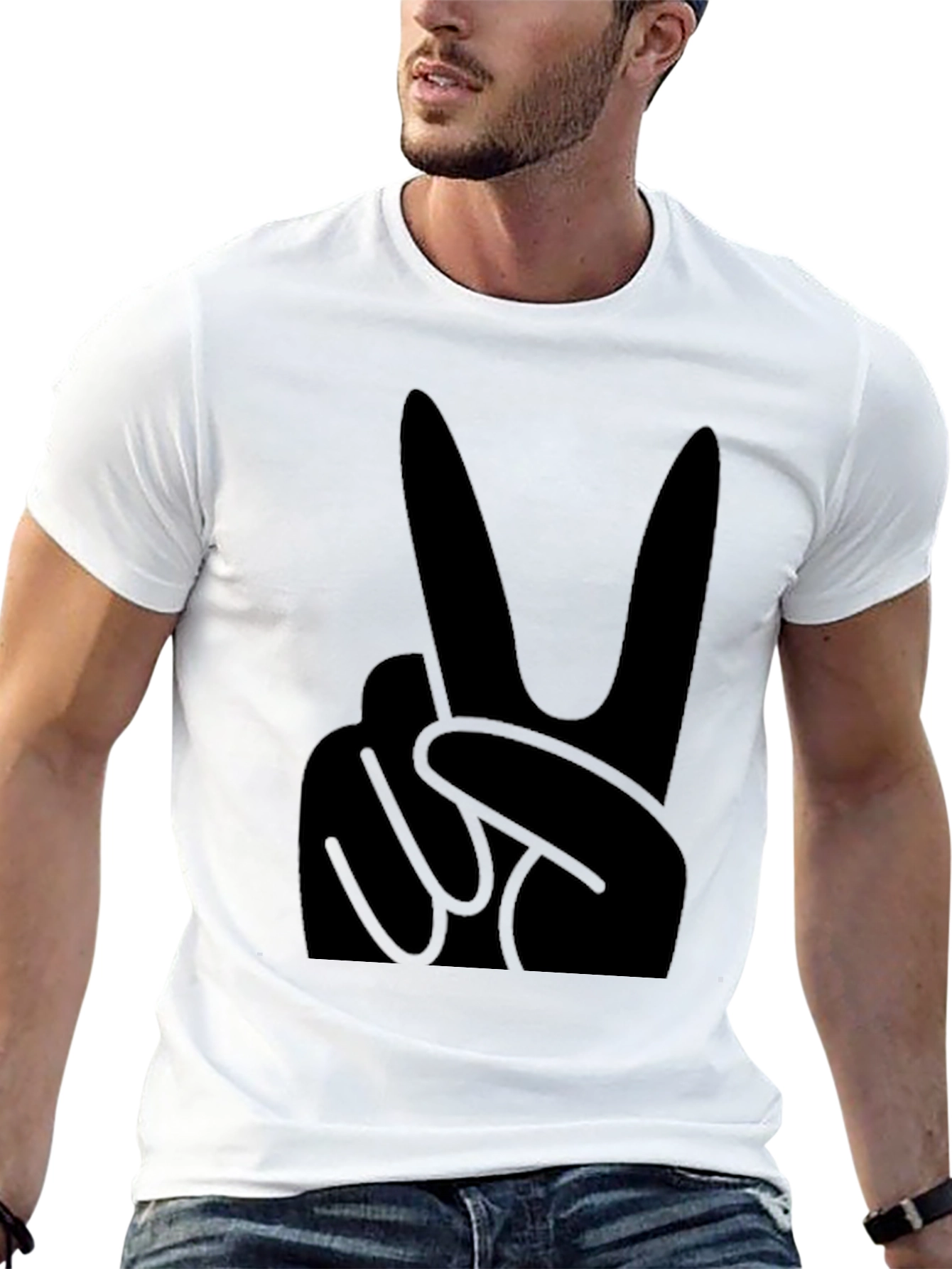 Black T-Shirt with Peace Sign Graphic