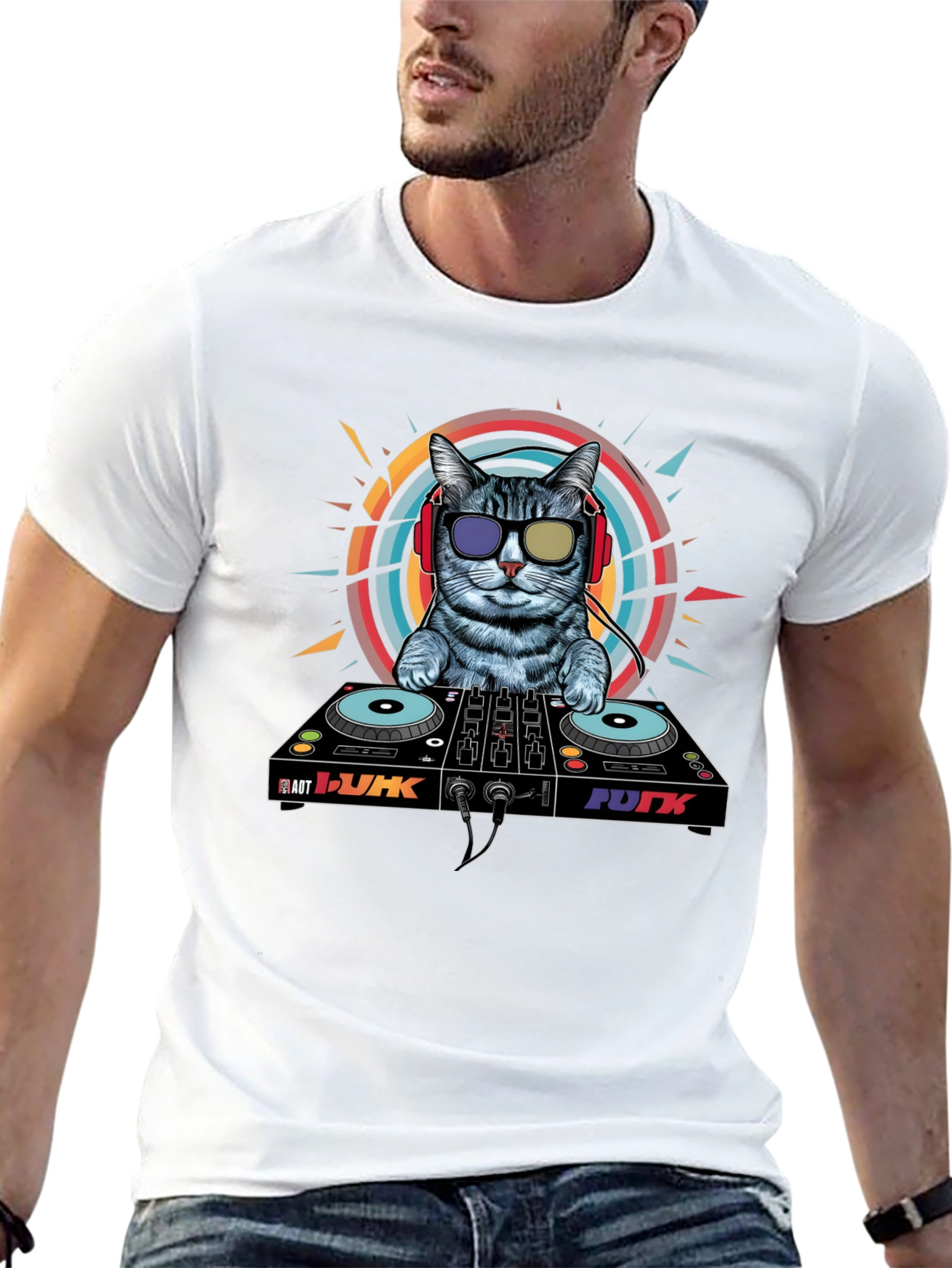 DJ Cat Graphic Tee - Cool Musician Cat T-Shirt