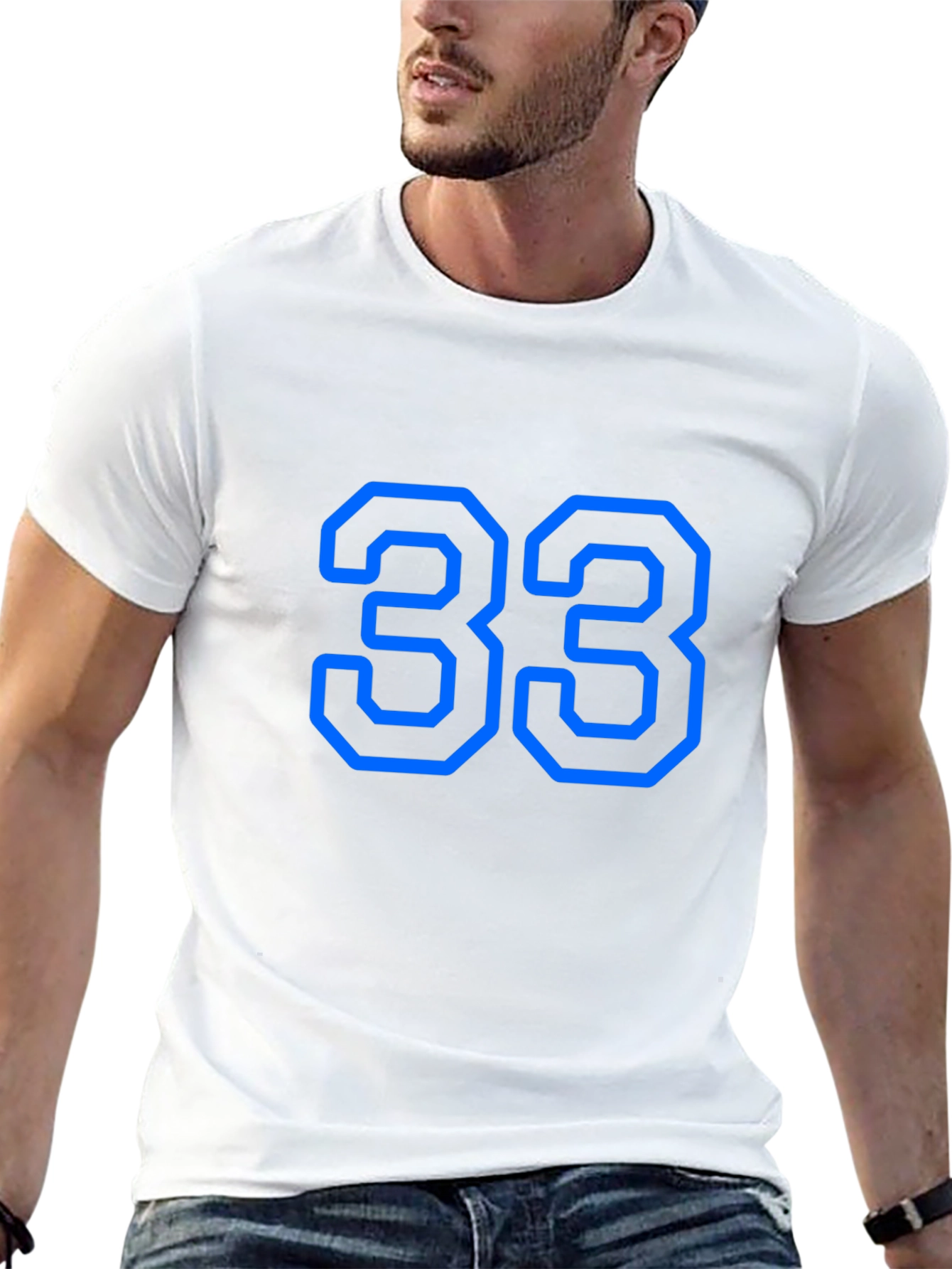 Mens Black T-Shirt with Blue Number 33 Graphic