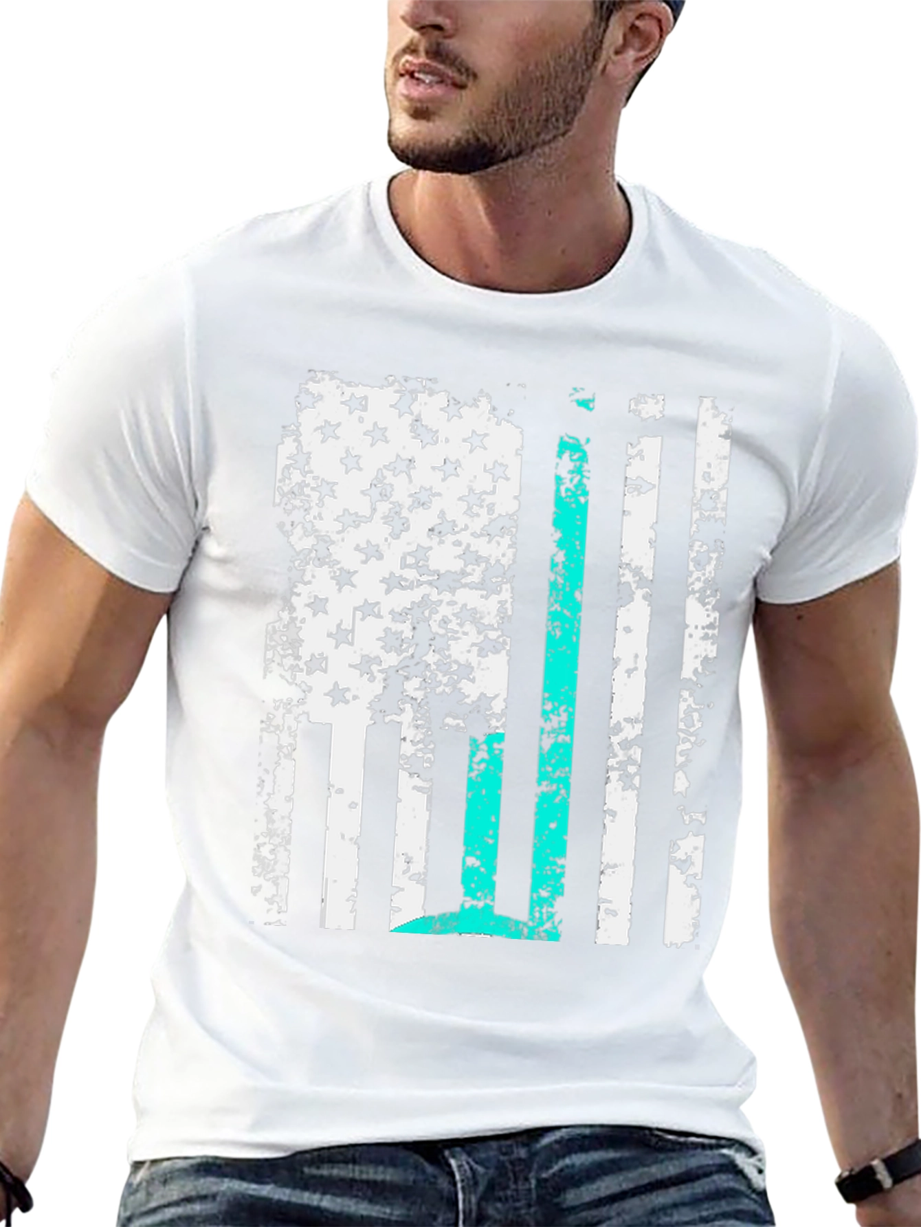 Distressed American Flag Thin Blue Line T-Shirt
