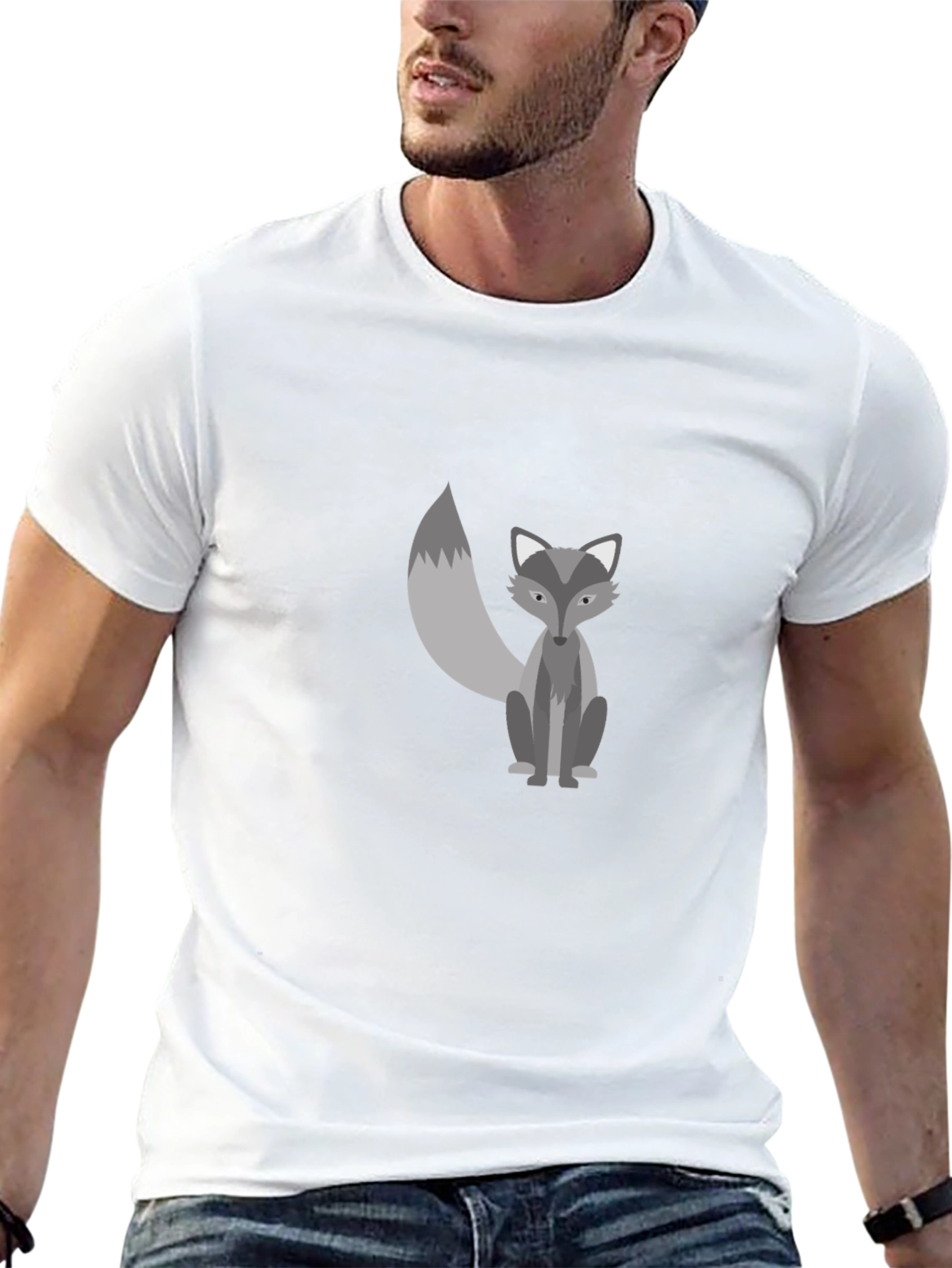 Mens Black Graphic Tee - Cute Fox Design