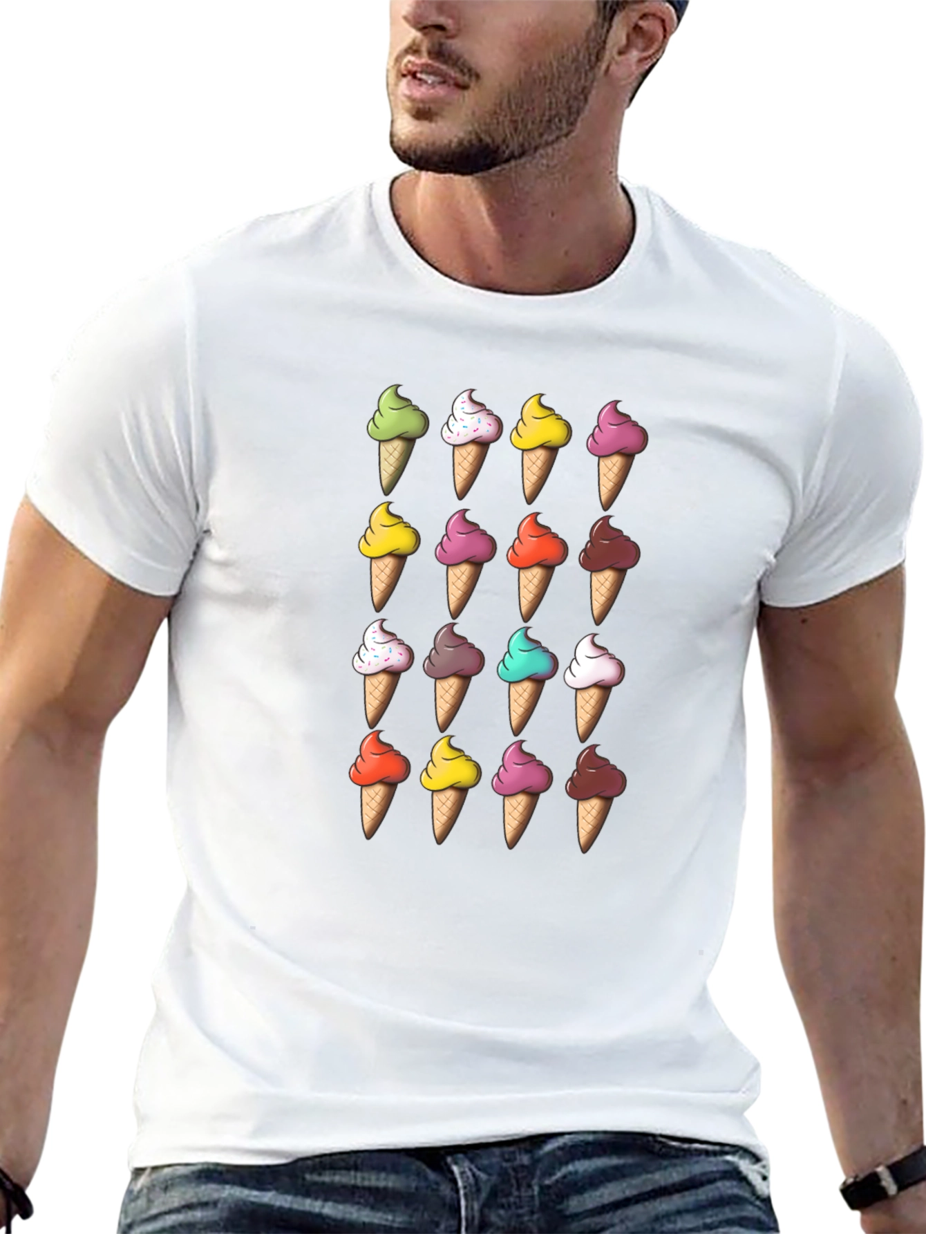 Ice Cream Cone Pattern T-Shirt - Fun Novelty Tee