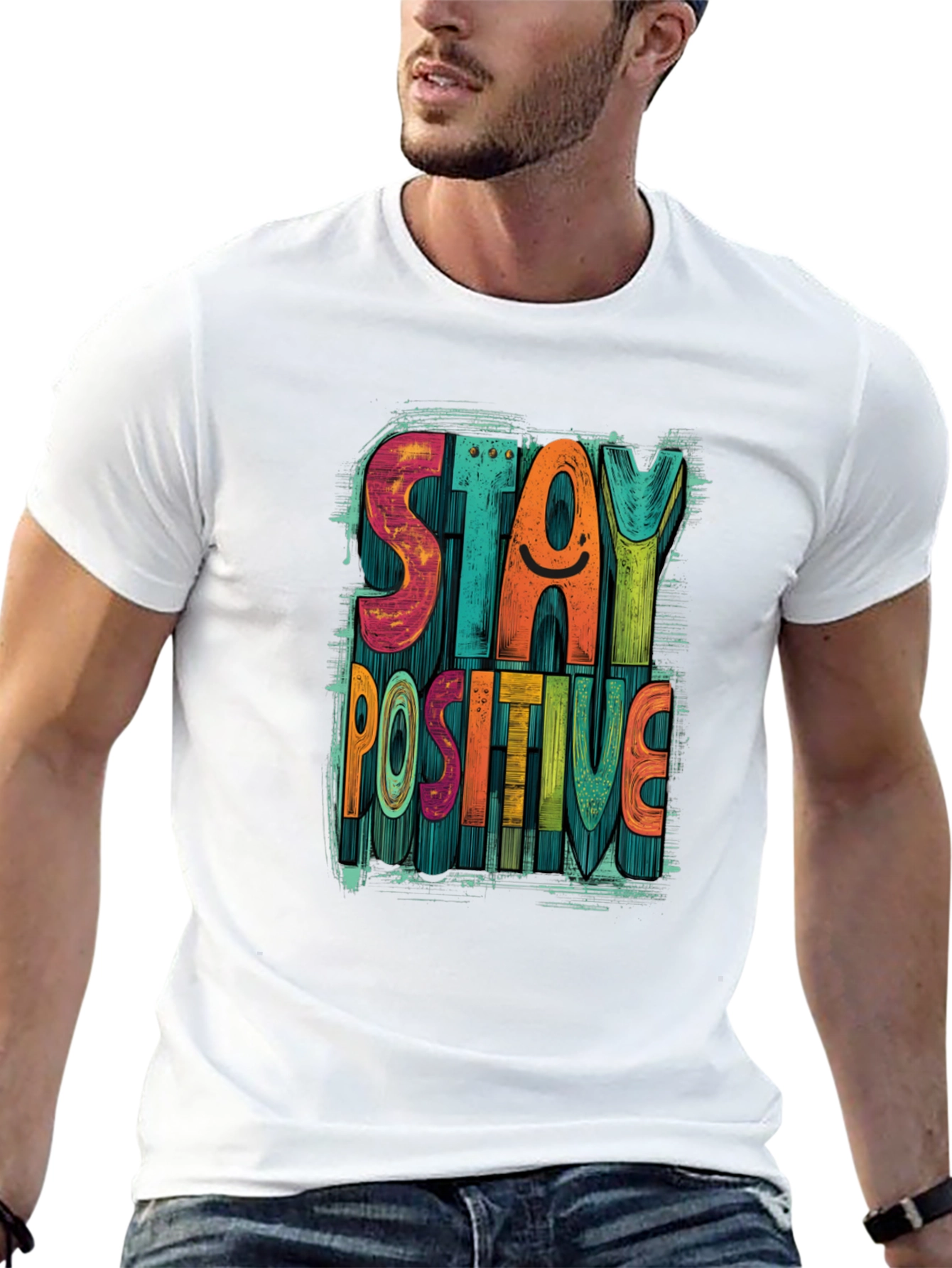 Stay Positive Graphic Tee - Mens Black Crewneck