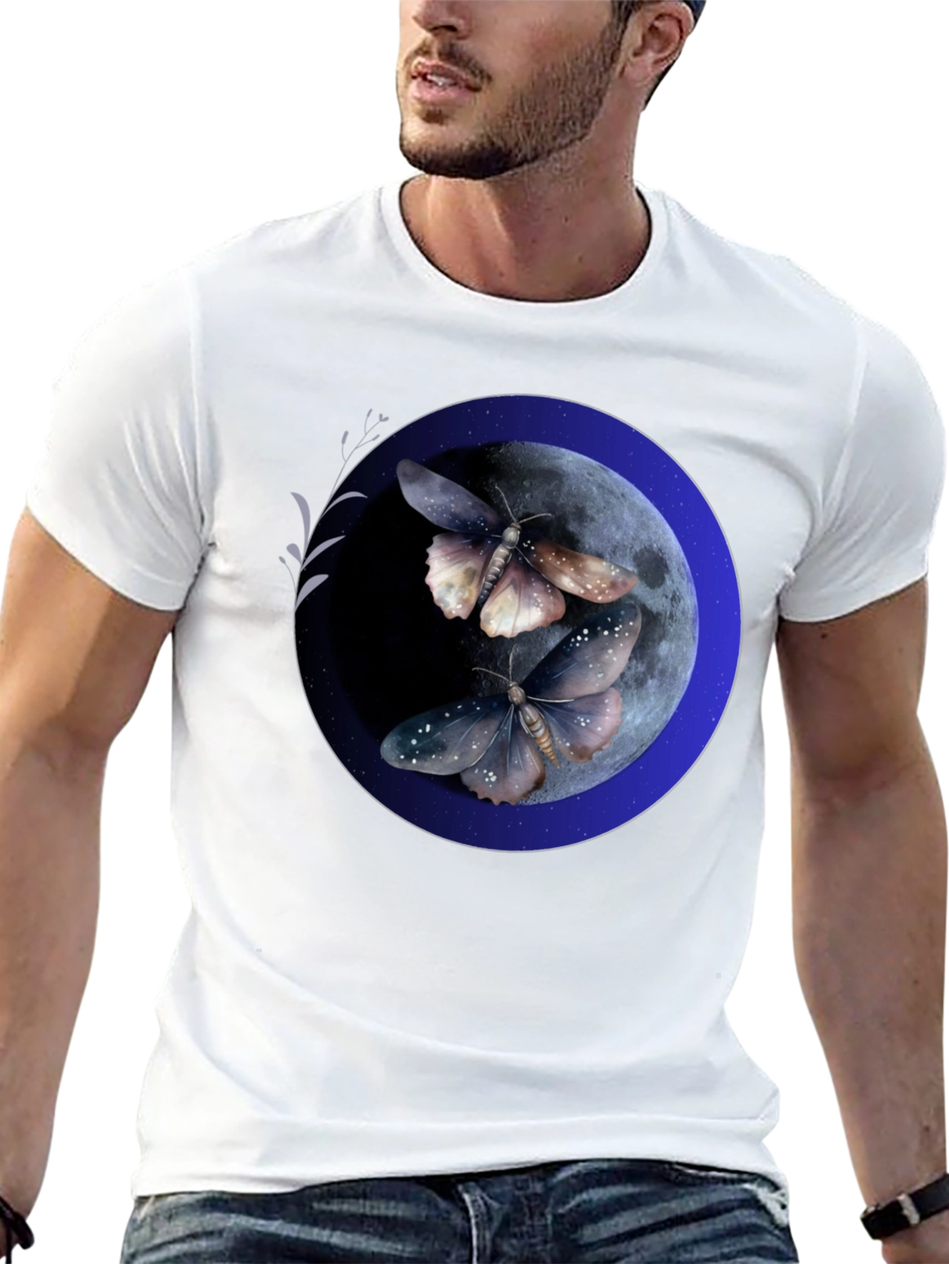 Moonlit Moth Graphic Tee - Black Cotton Blend