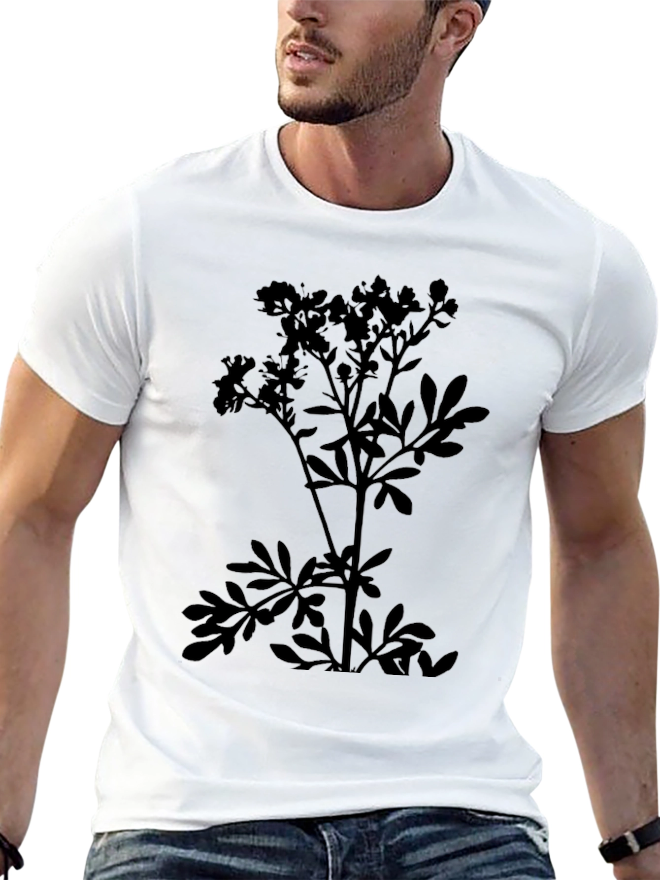Botanical Print Tee - Black Plant Design
