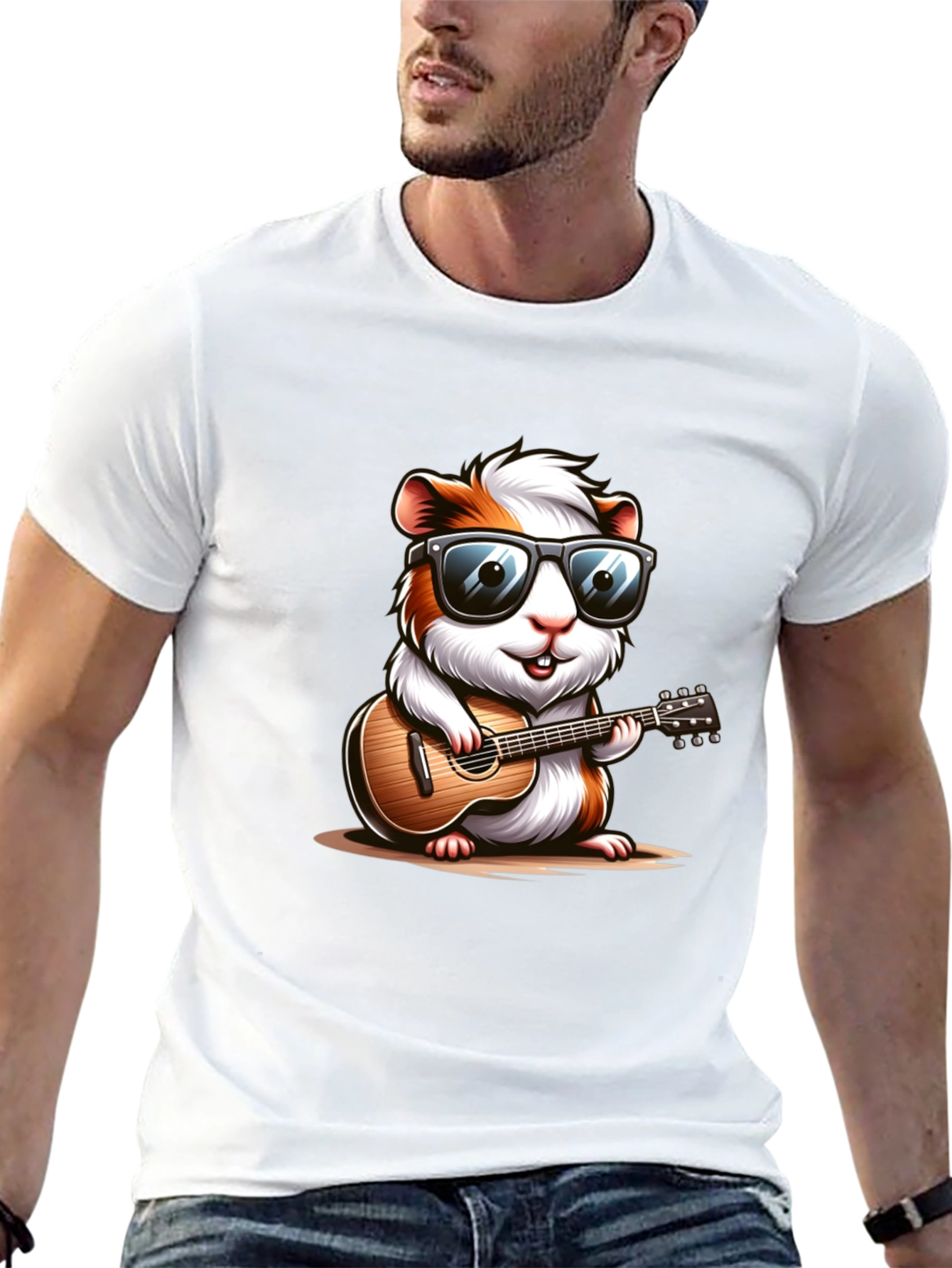 Cool Guinea Pig Guitarist Black T-Shirt