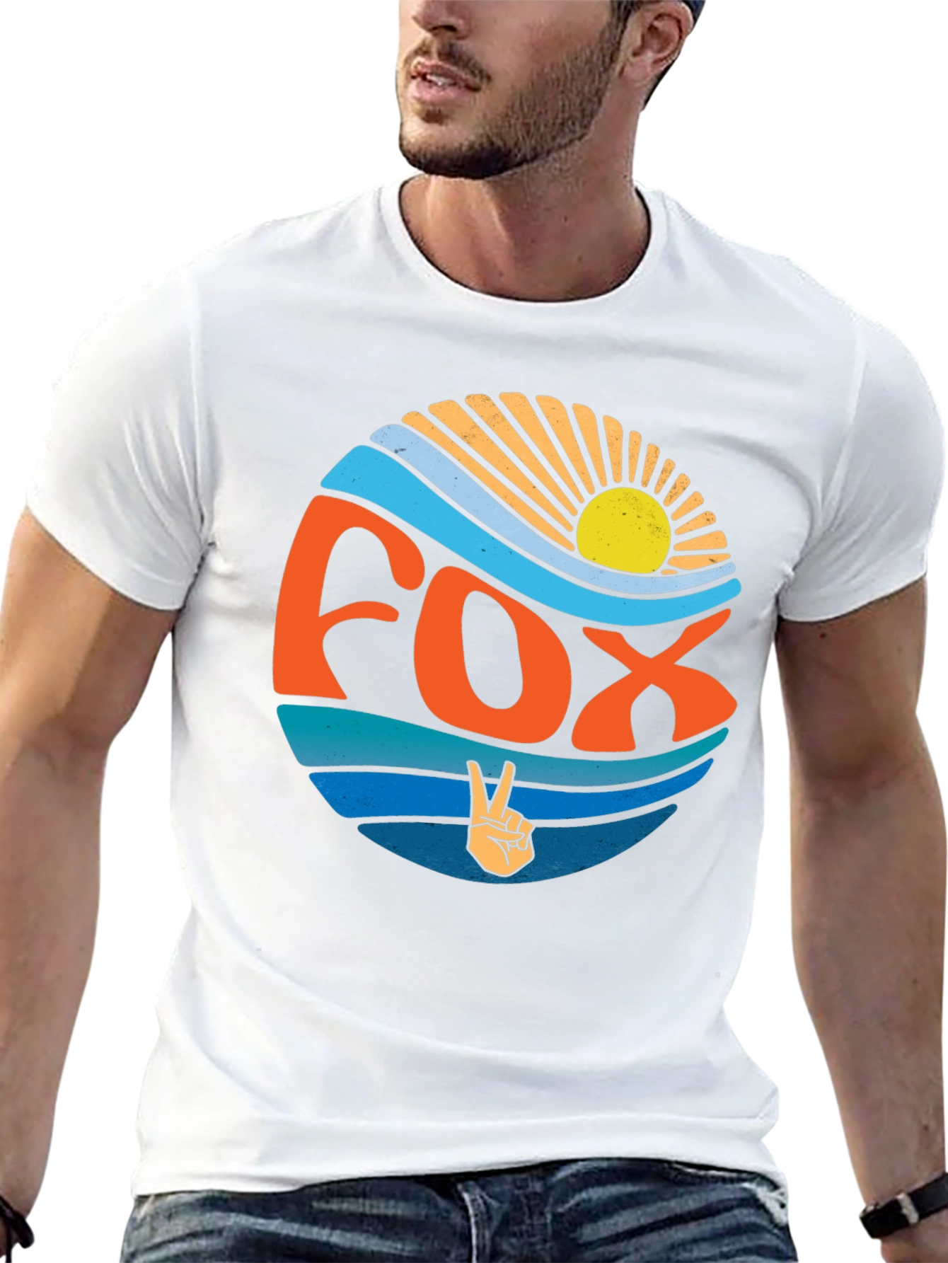 Retro Fox Peace Sign Graphic Tee - Black