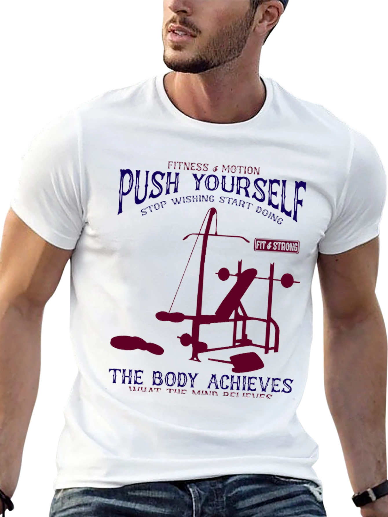 Fitness Motivation T-Shirt - Push Yourself Bodybuilding Gym Tee