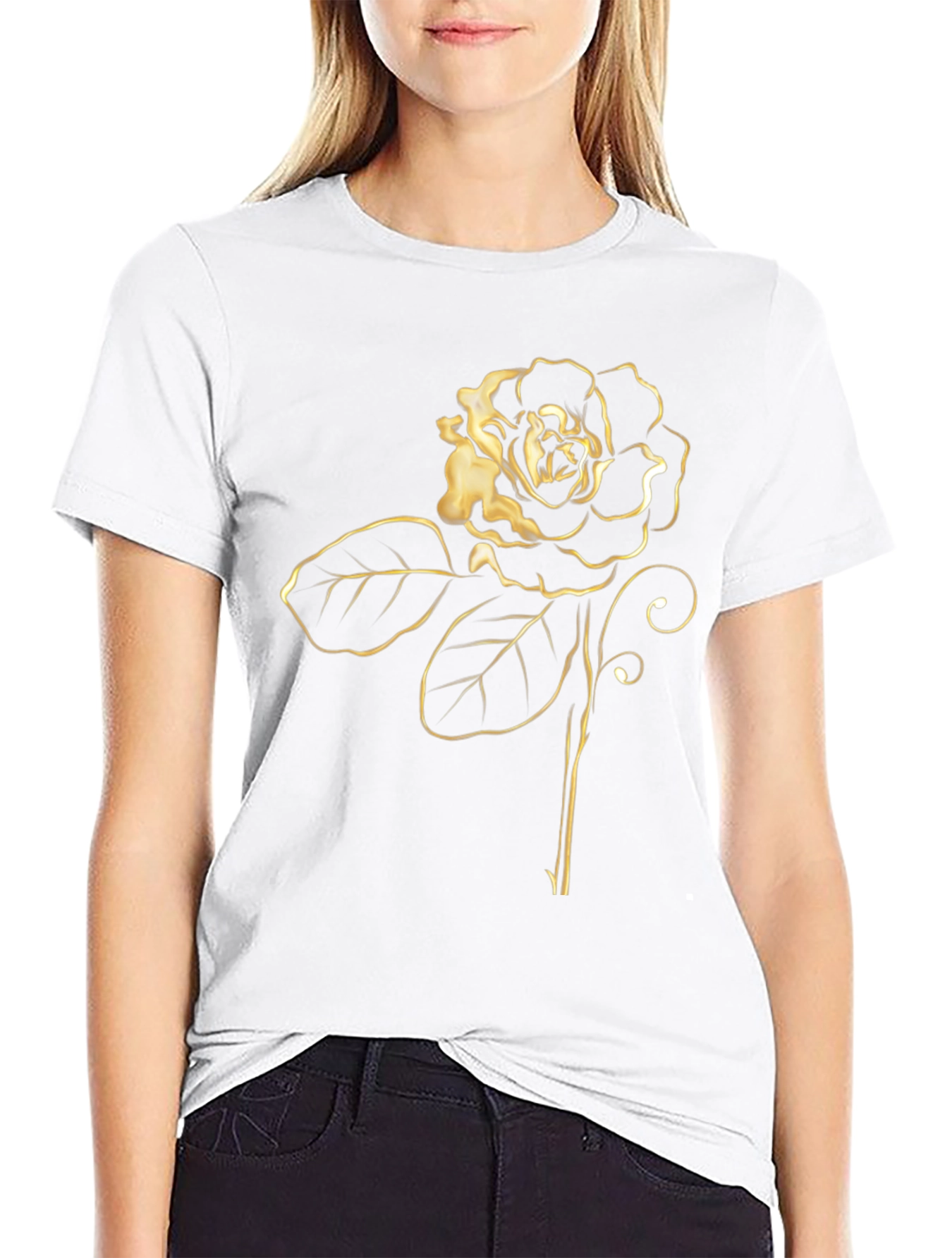 Golden Rose Graphic Black Tee