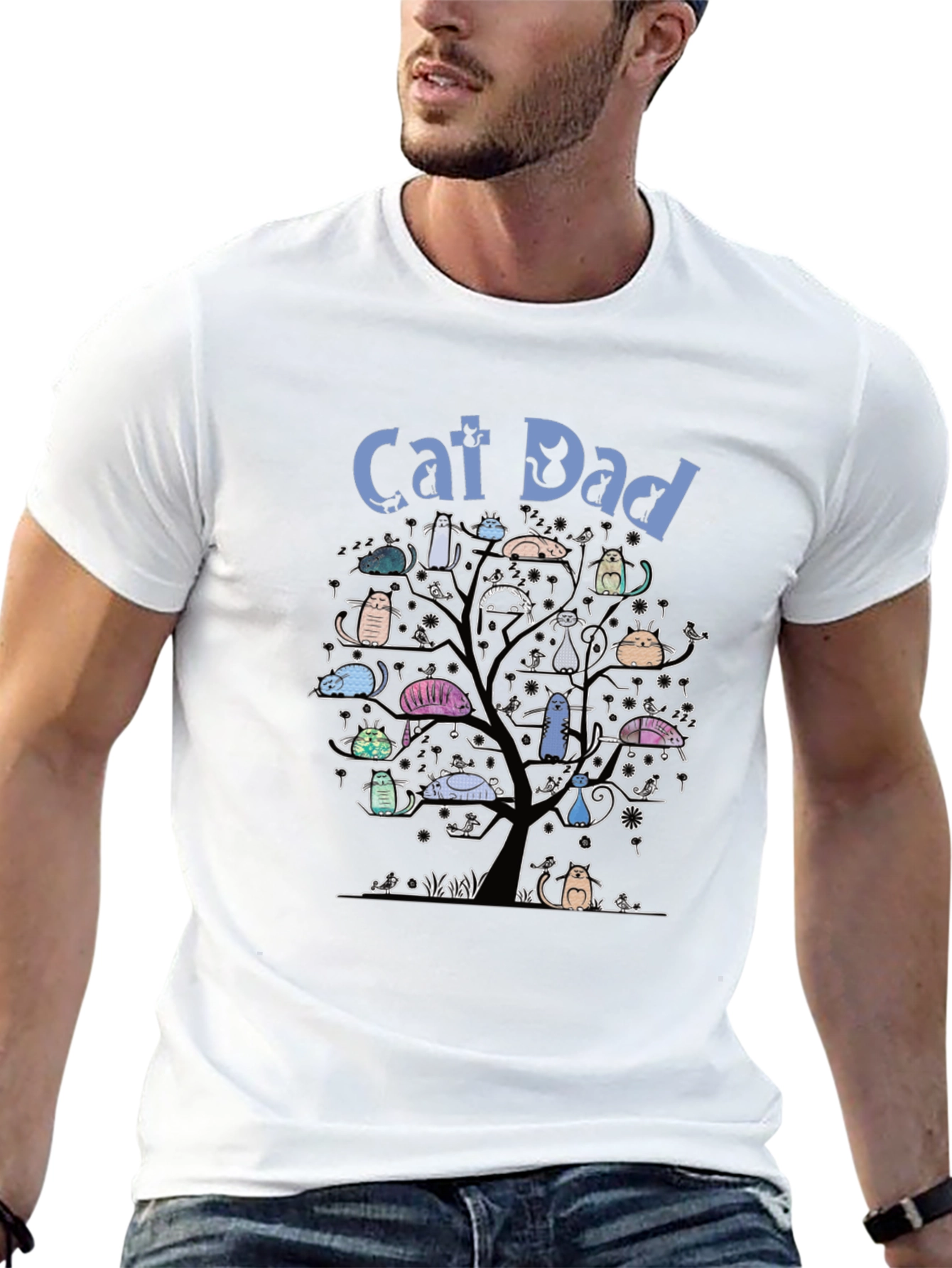 Cat Dad T-Shirt - Cute Cat Tree Design