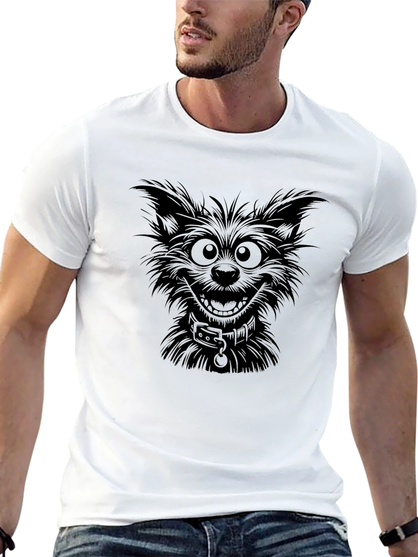 Mens Black Graphic T-Shirt - Cartoon Dog