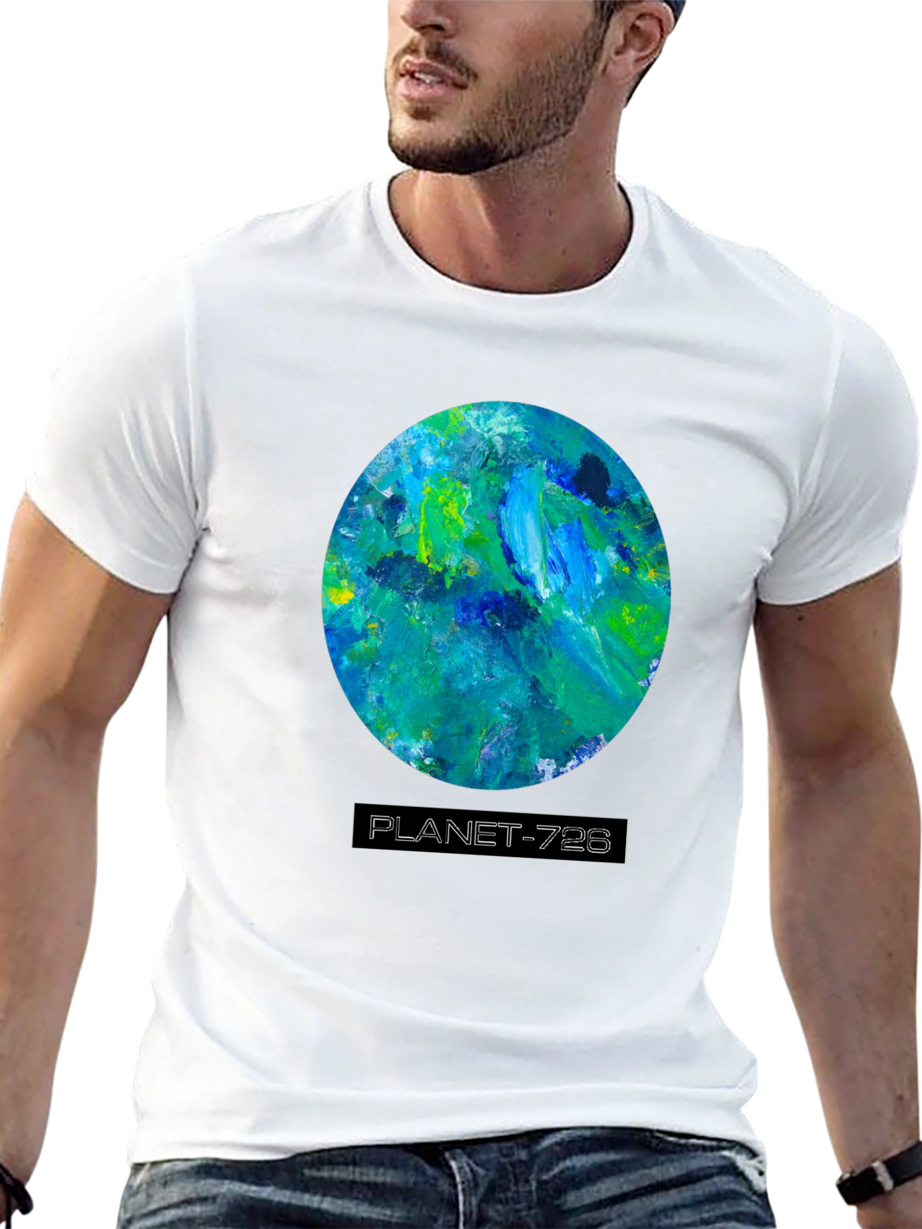 Planet 728 Black Graphic Tee - Artistic Earth Design