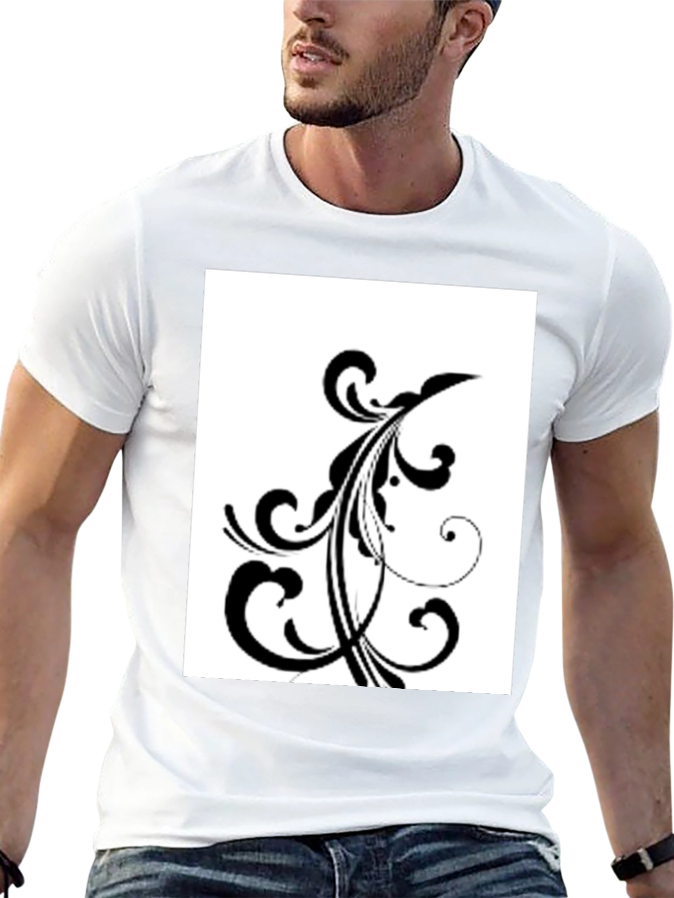 Black T-Shirt with Floral Design