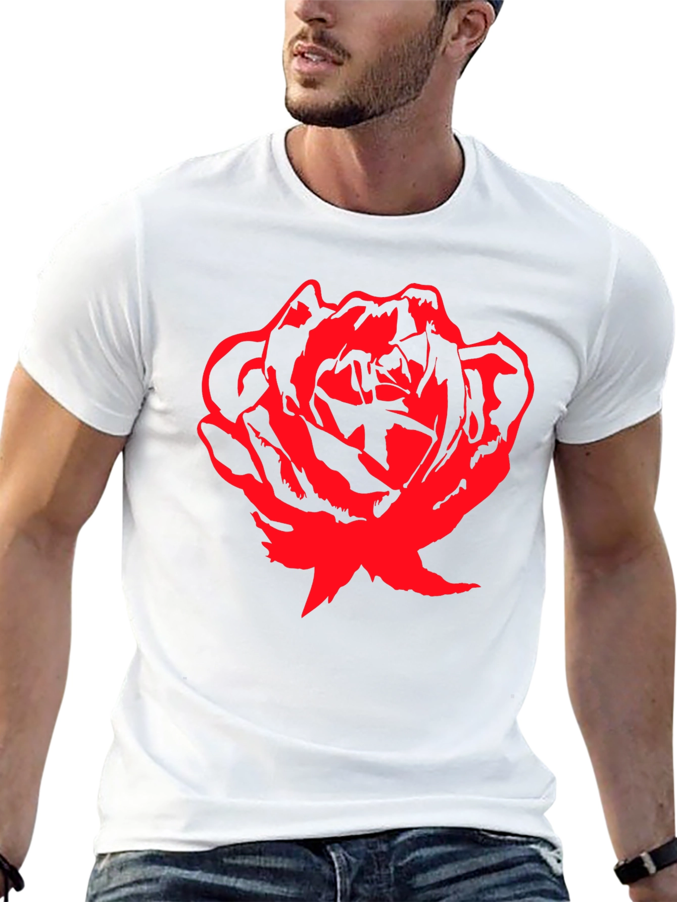 Bold Red Rose Graphic T-Shirt - Black Cotton Tee