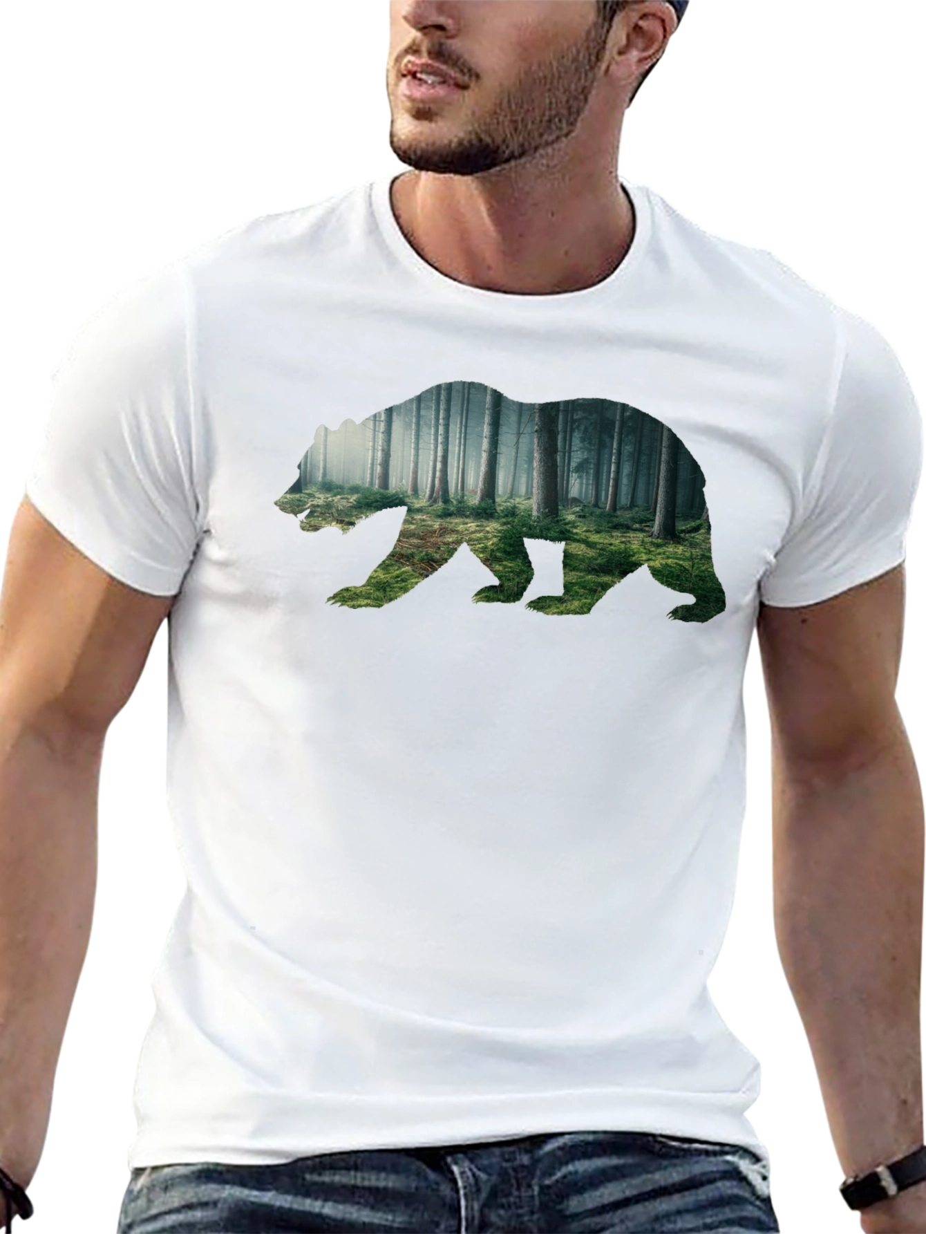 Nature Bear Graphic Tee - Soft Black Cotton Shirt