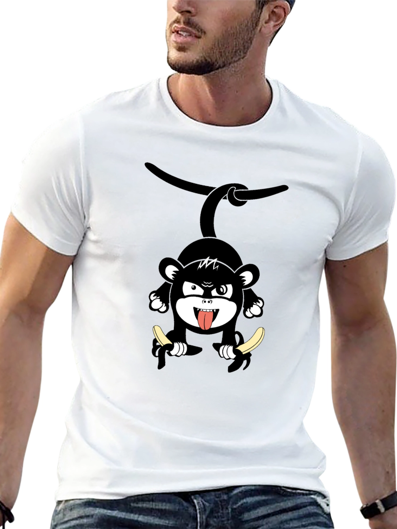 Monkey Banana Graphic Black T-Shirt