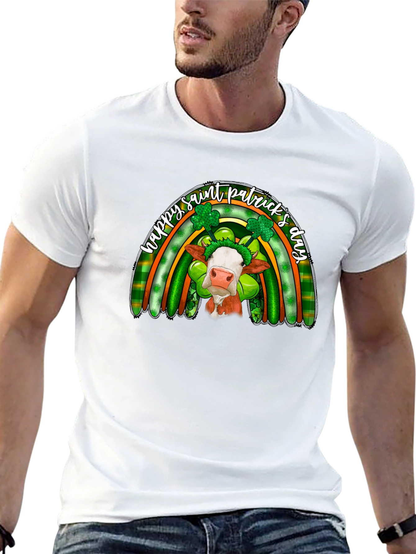 St. Patricks Day Cow Rainbow Graphic Tee