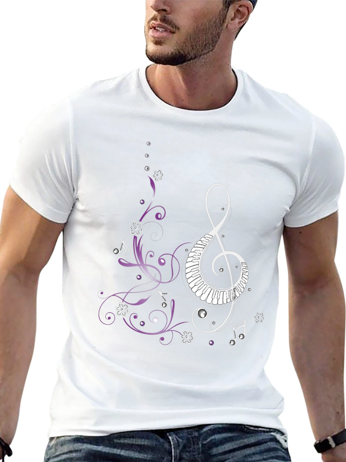 Musical Clef Piano Keys Mens Graphic T-Shirt