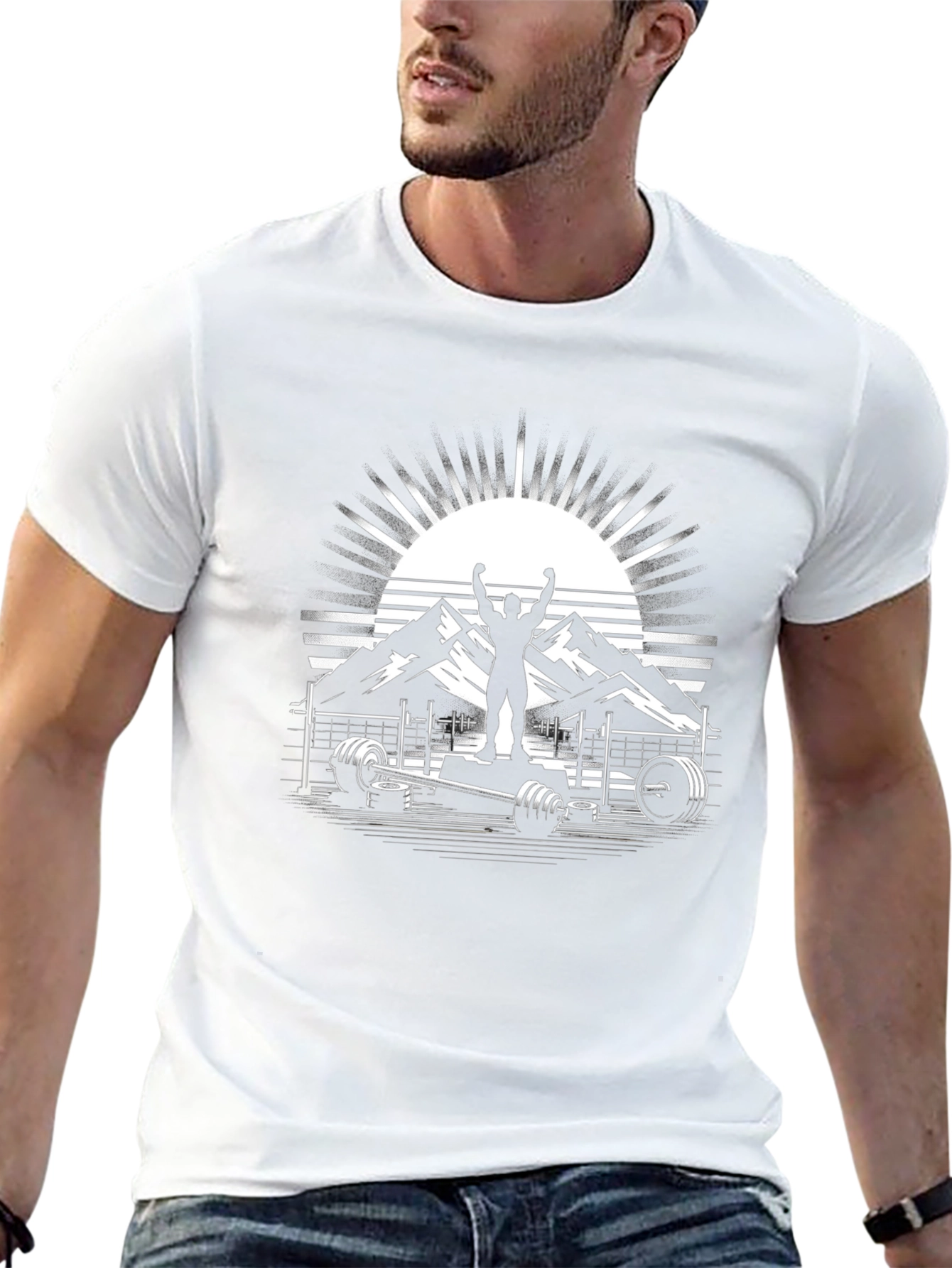 Motivational Gym T-Shirt - Weightlifting & Mountain Design