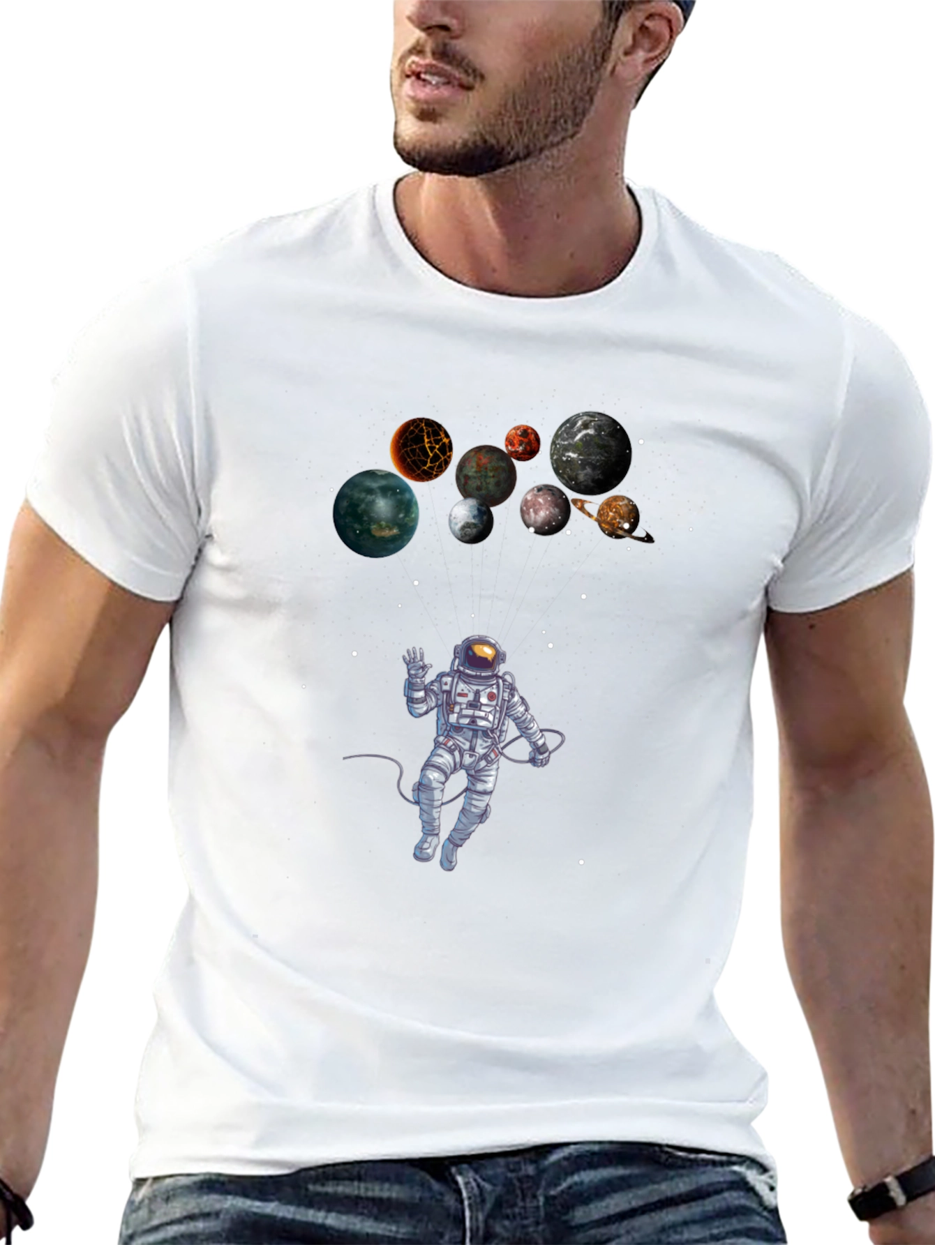Astronaut & Planets Graphic Black T-Shirt