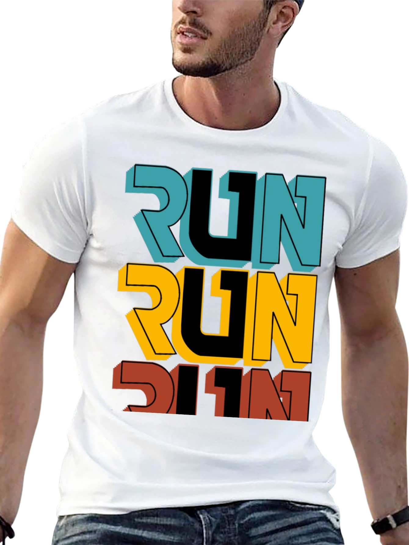 Mens Black RUN Graphic T-Shirt
