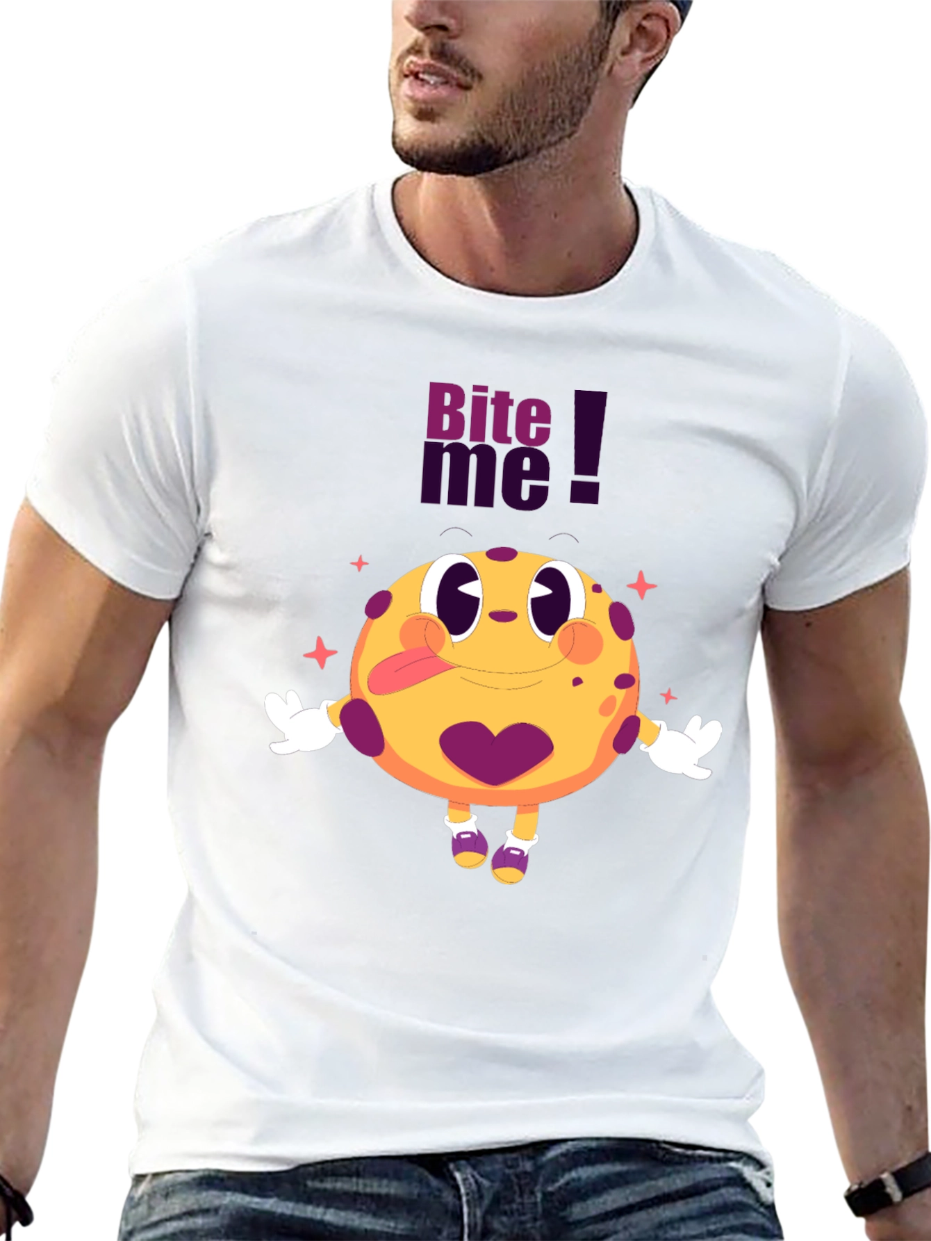 Bite Me Cartoon Graphic Black T-Shirt