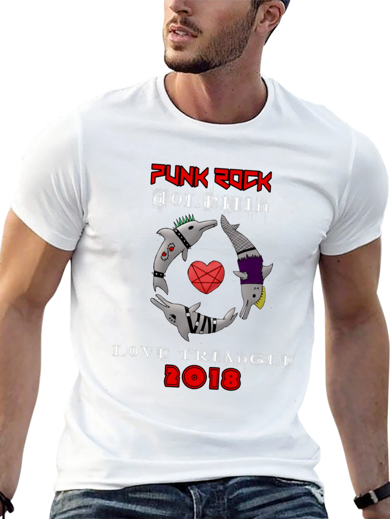 Punk Rock Dolphin Love Triangle Graphic Tee