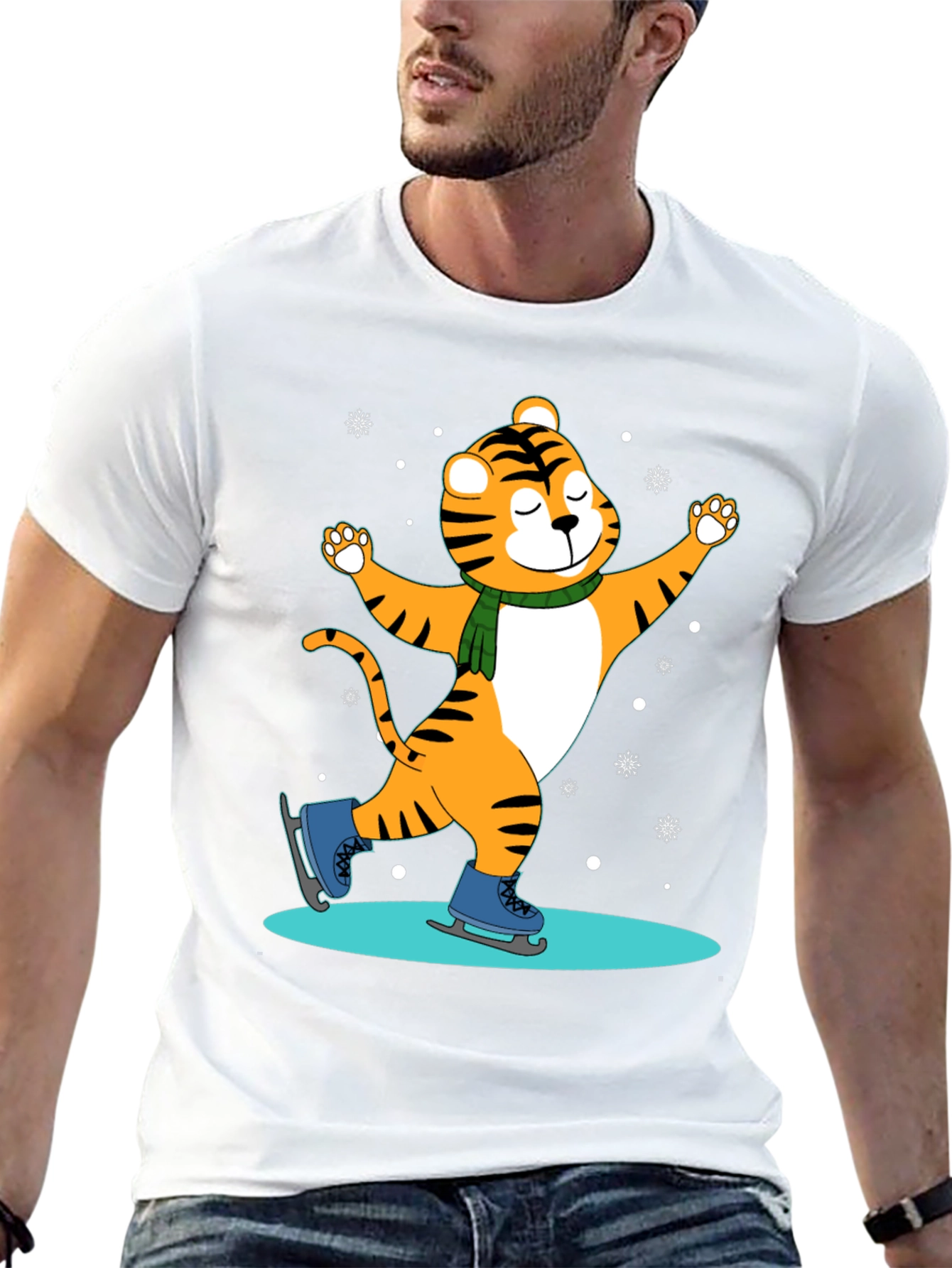 Cute Tiger Skating T-Shirt - Winter Fun