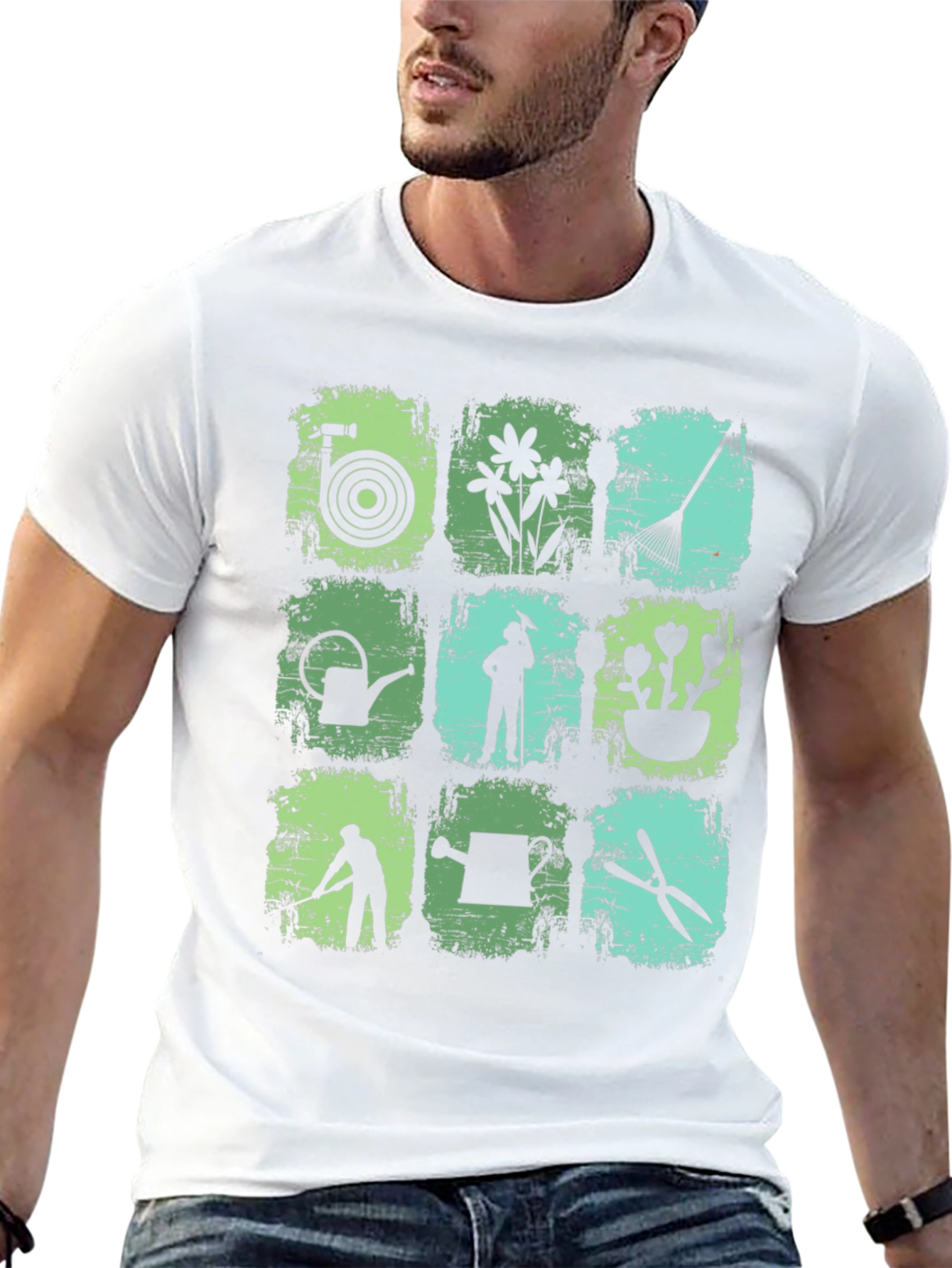Gardening Tools & Gardener Silhouette Graphic T-Shirt