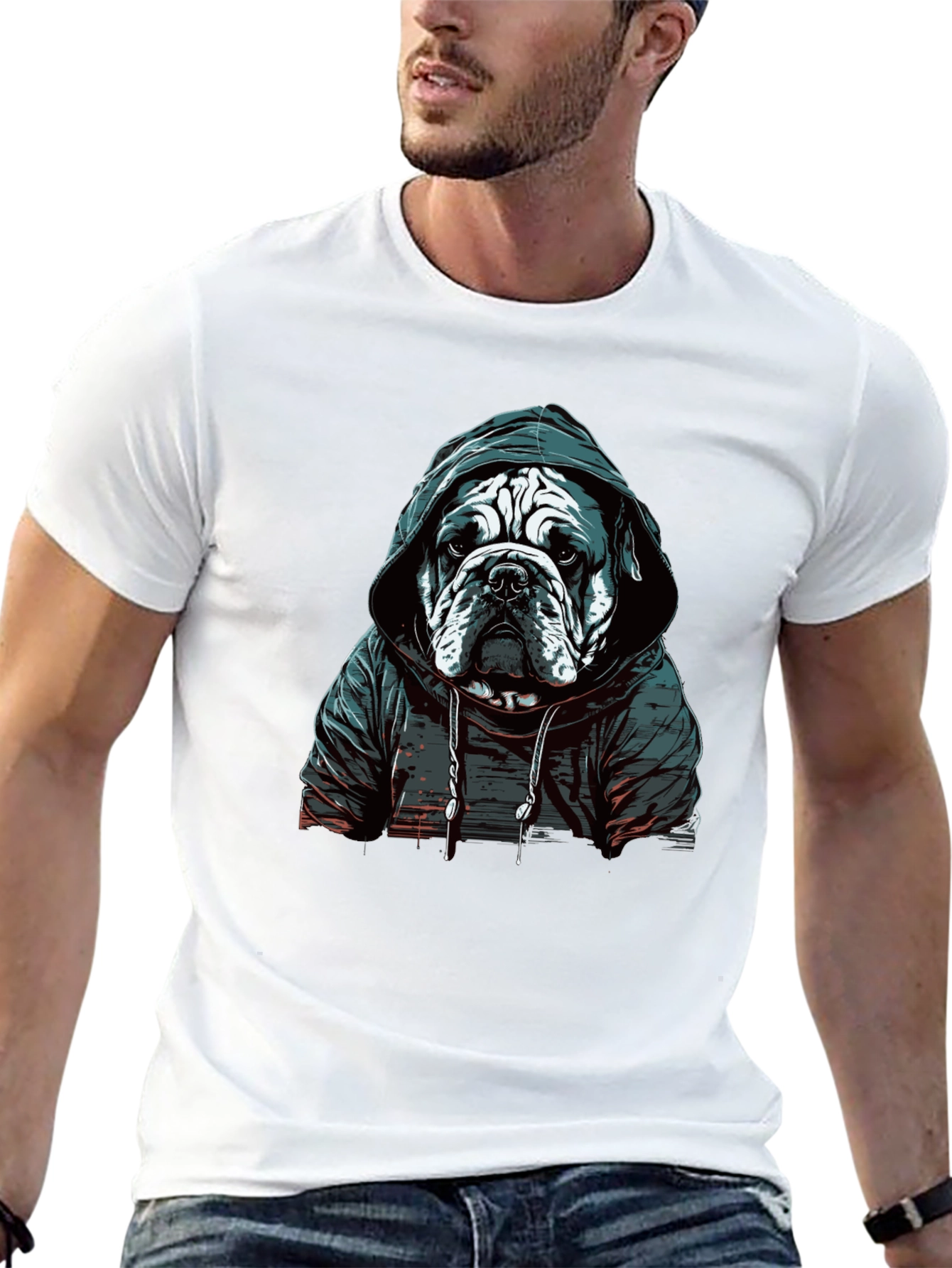 Hooded Bulldog Graphic T-Shirt
