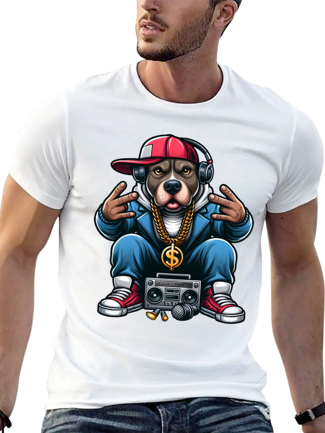 Hip Hop Dog Graphic T-Shirt