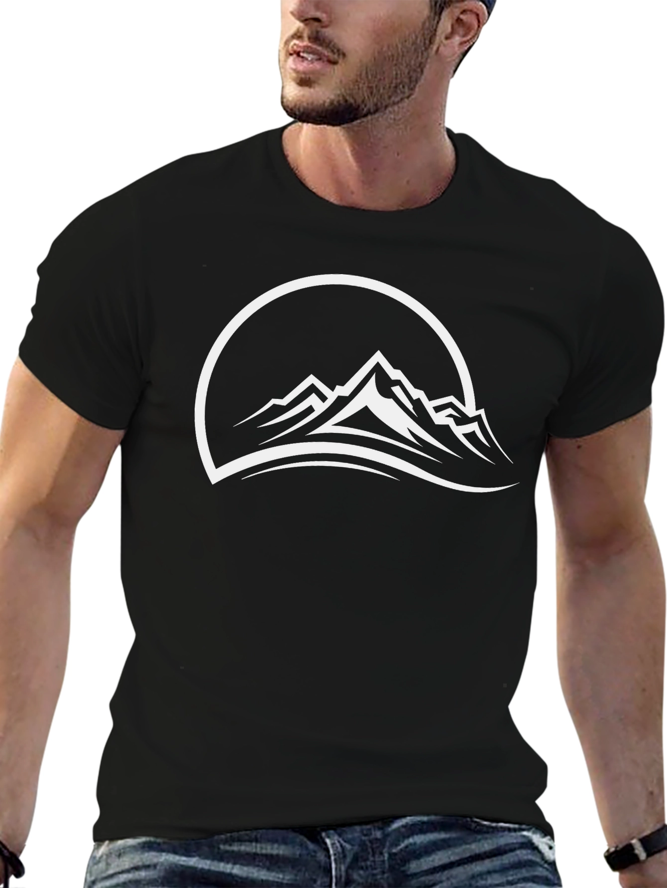 Black T-Shirt with Mountain Graphic