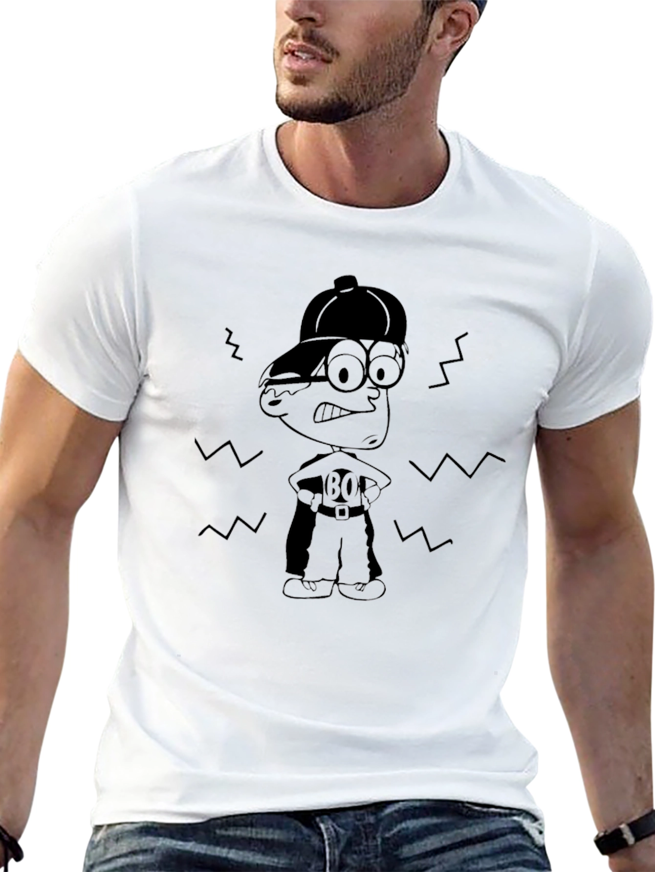 Cartoon Character Graphic Tee - Black Cotton