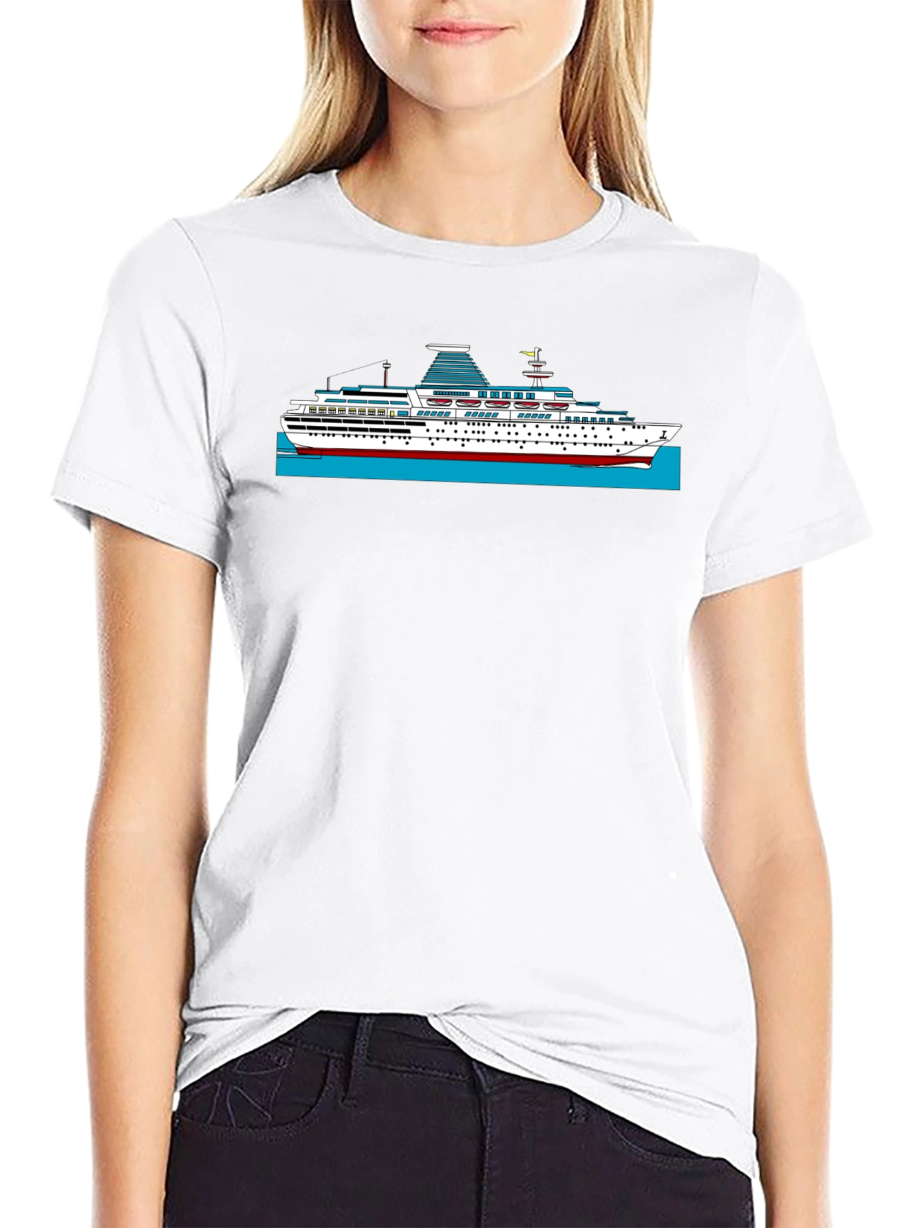 Cruise Ship Graphic T-Shirt - Black