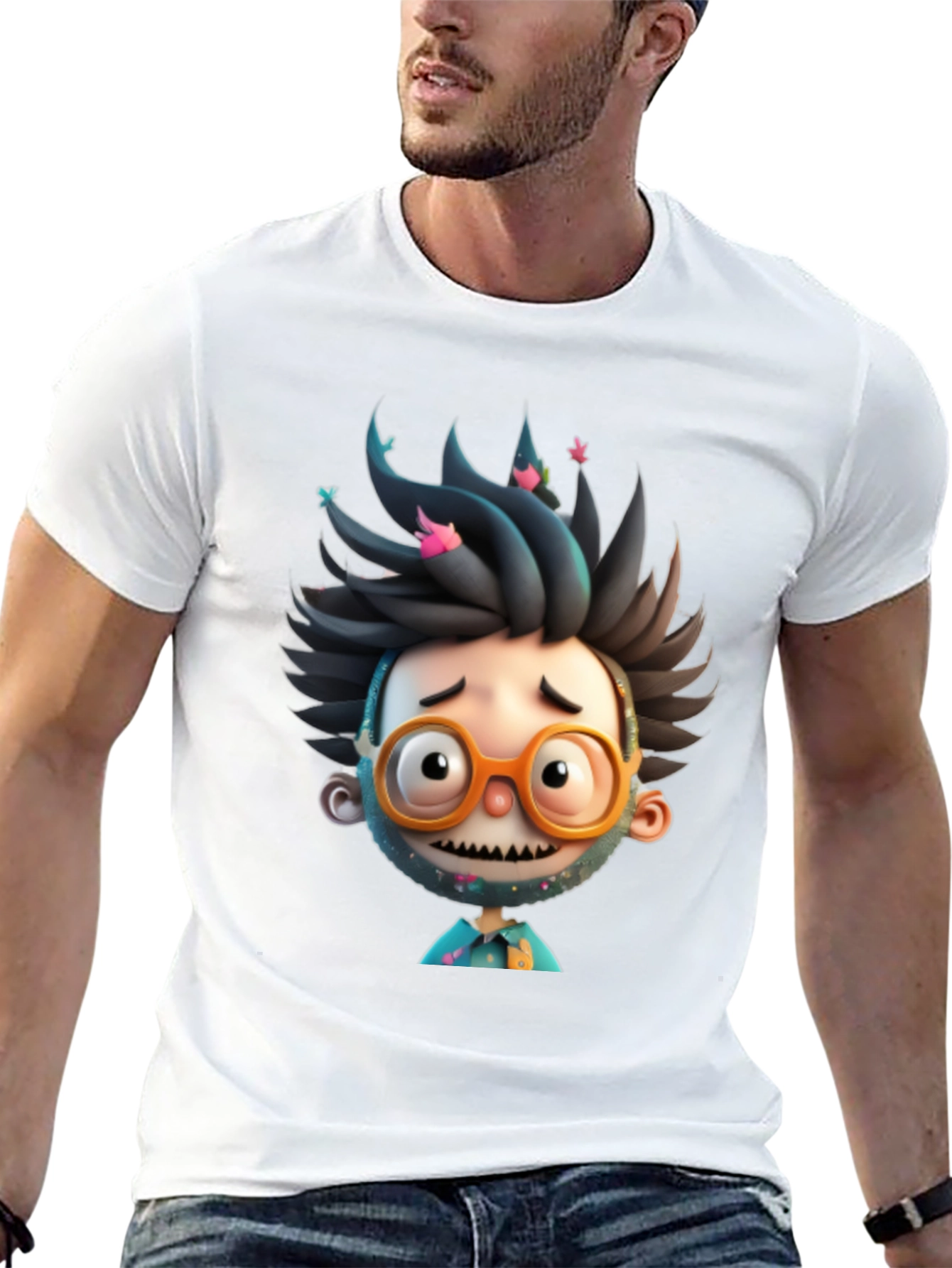 Cartoon Character Graphic Tee - Black