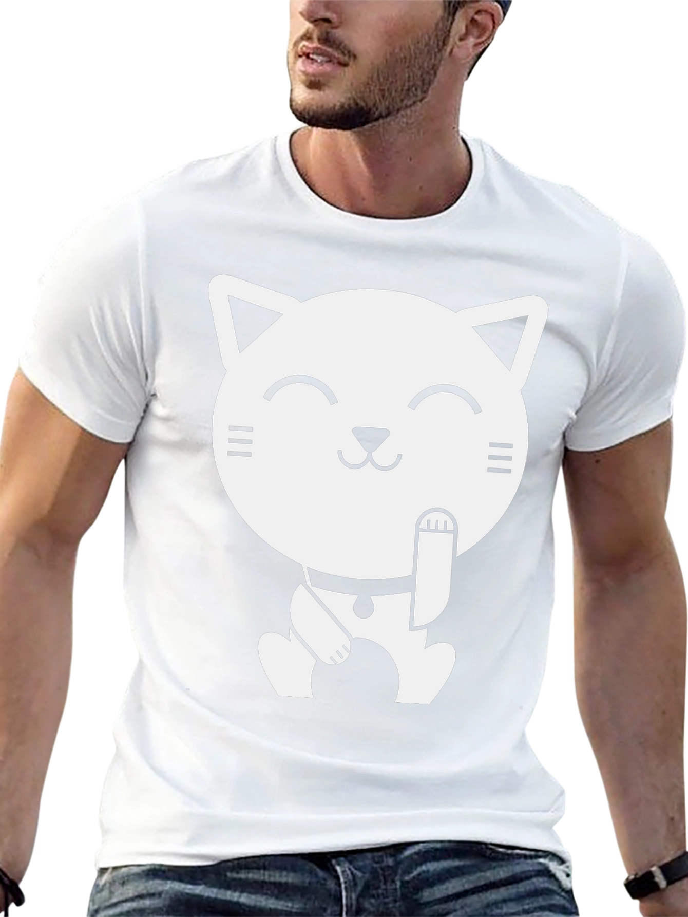 Lucky Cat Graphic Tee - Black Cotton T-Shirt