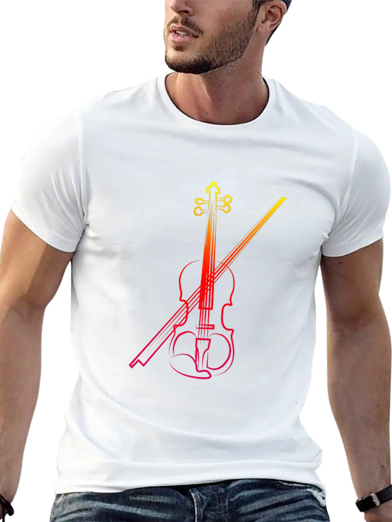 Violin Graphic Print Black T-Shirt
