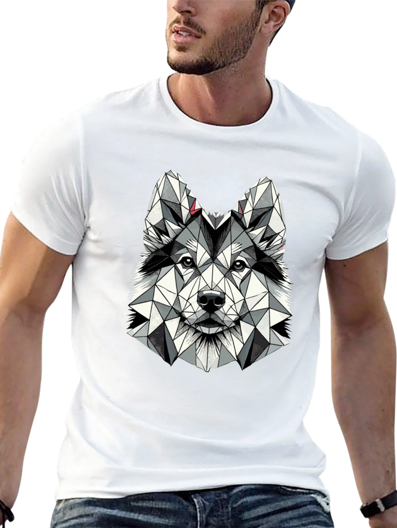 Geometric Husky Graphic Tee - Black Short Sleeve