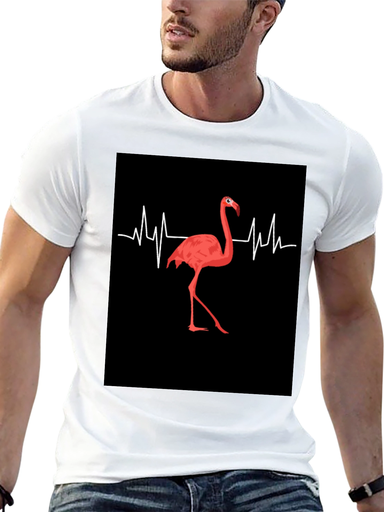 Flamingo Heartbeat Black Graphic T-Shirt