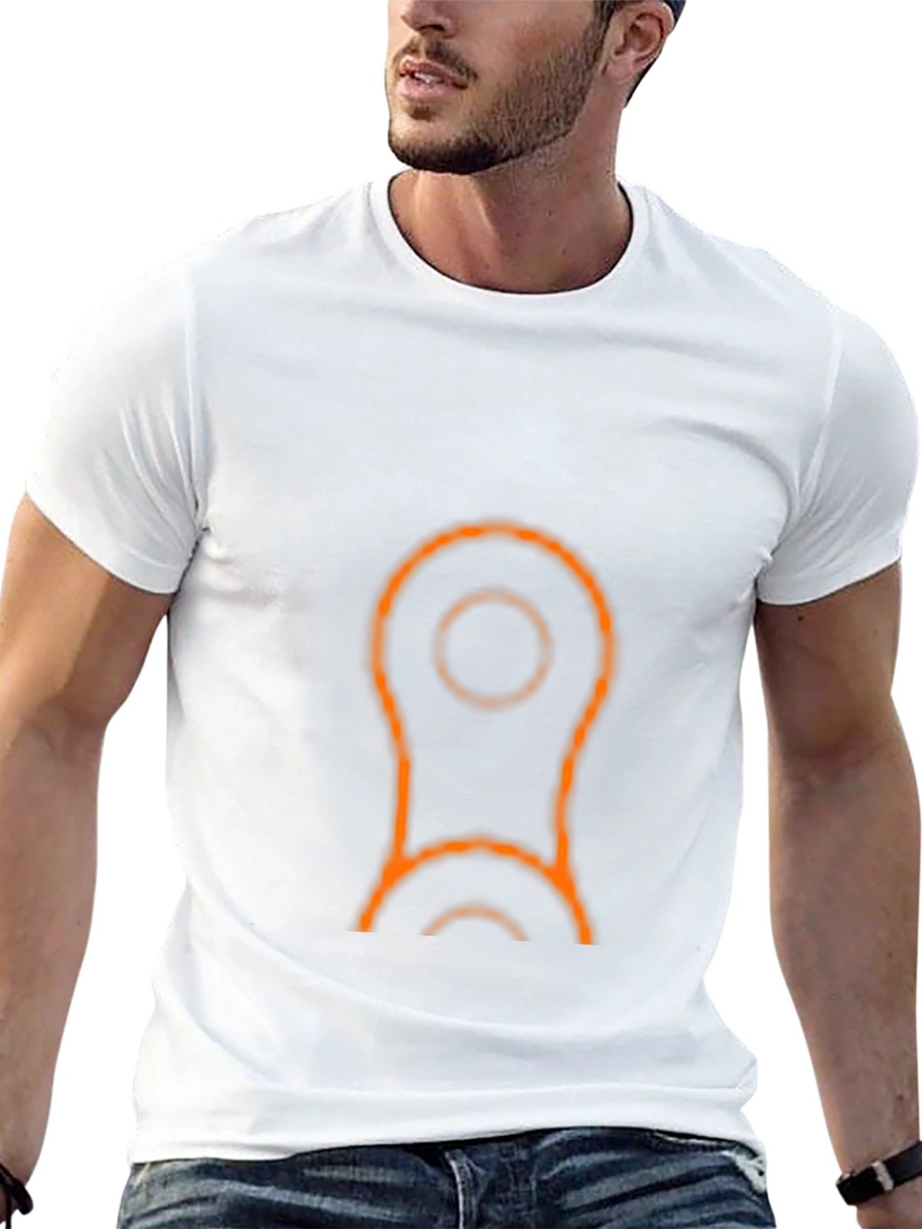 Mens Black T-Shirt with Orange Link Design