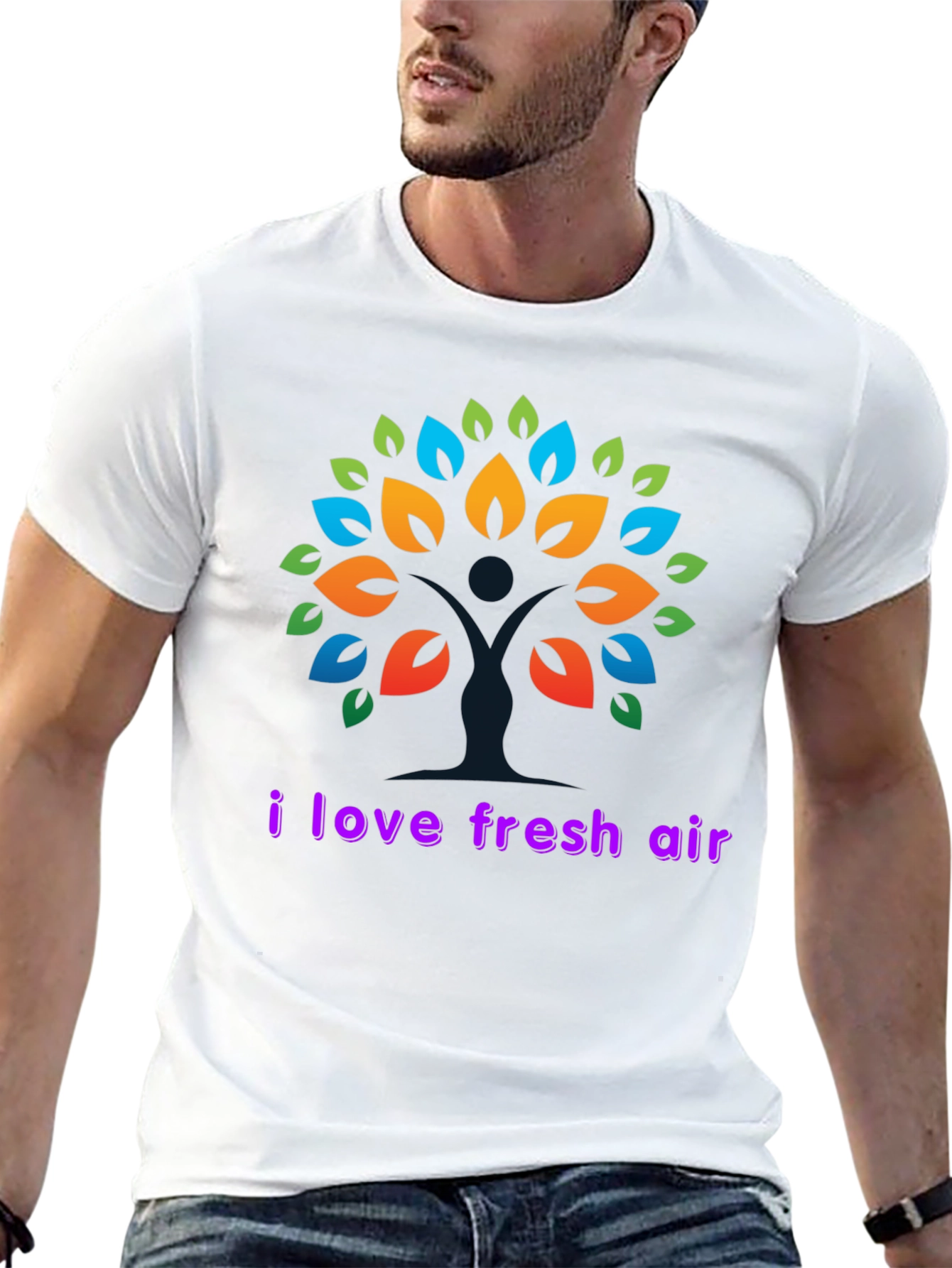 I Love Fresh Air Black T-Shirt - Tree Design