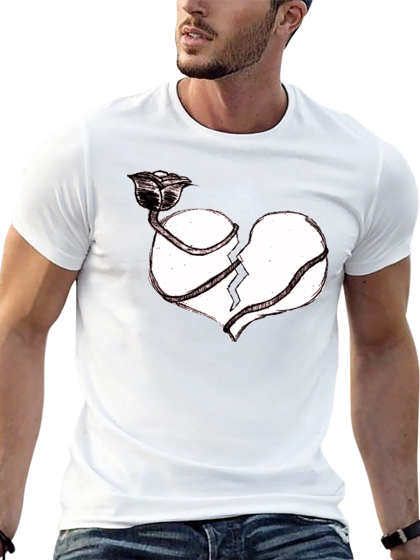 Broken Heart Rose Graphic Tee - Unisex Black Shirt
