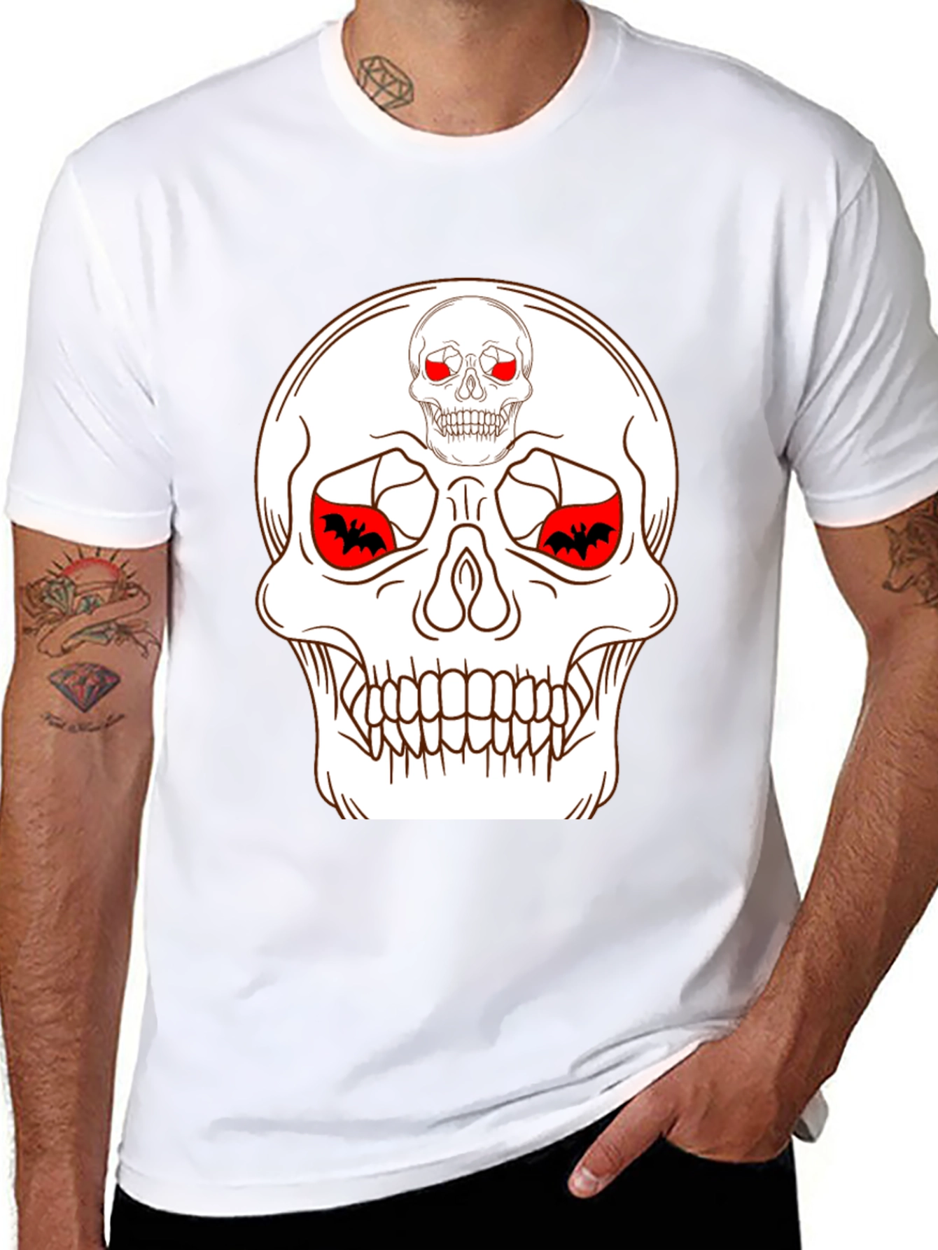 Skull & Bats Graphic Tee - Black Halloween Shirt