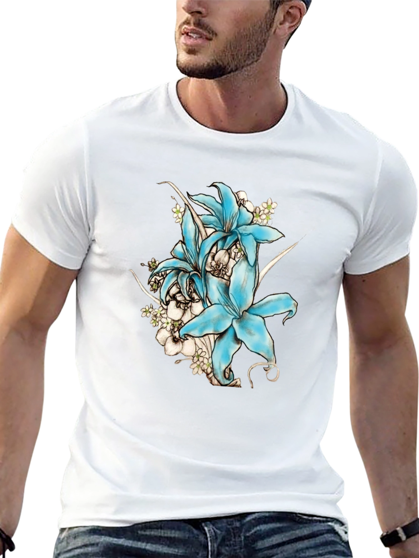 Floral Lily Graphic Print T-Shirt - Black